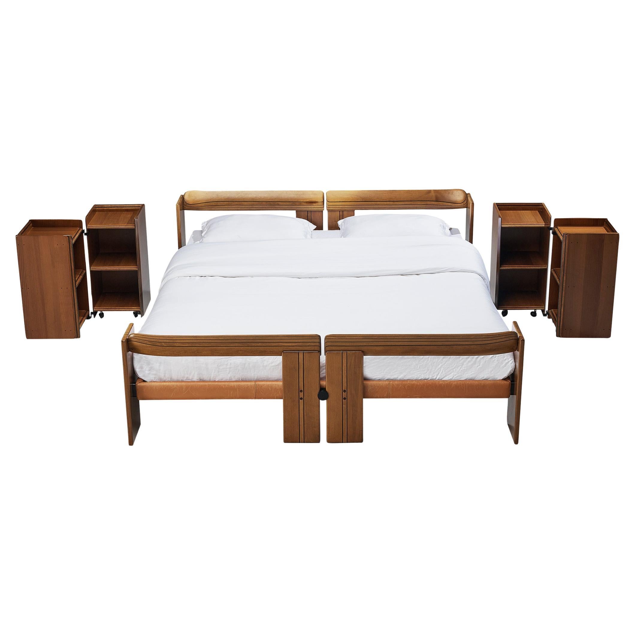 Afra & Tobia Scarpa for Maxalto Double Bed with Pair of Nightstands in Walnut