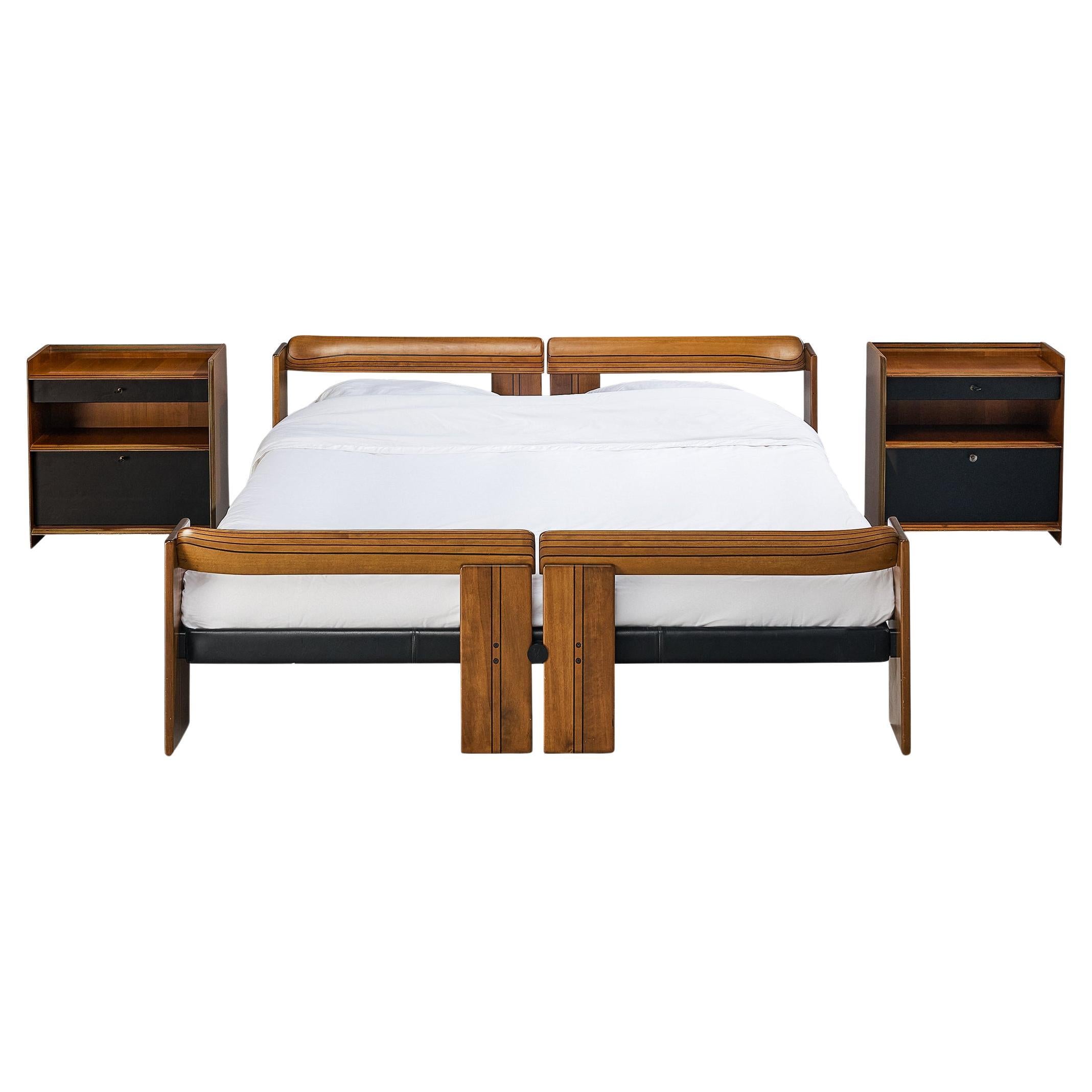 Afra & Tobia Scarpa for Maxalto King Bed with Nightstands in Walnut 