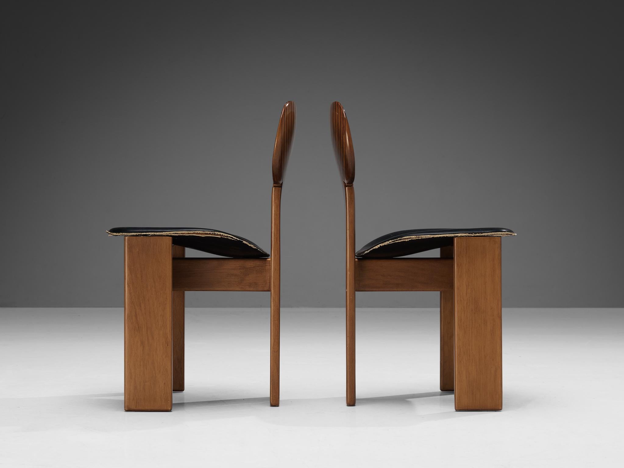 Italian Afra & Tobia Scarpa for Maxalto Pair of 'Africa' Dining Chairs in Walnut