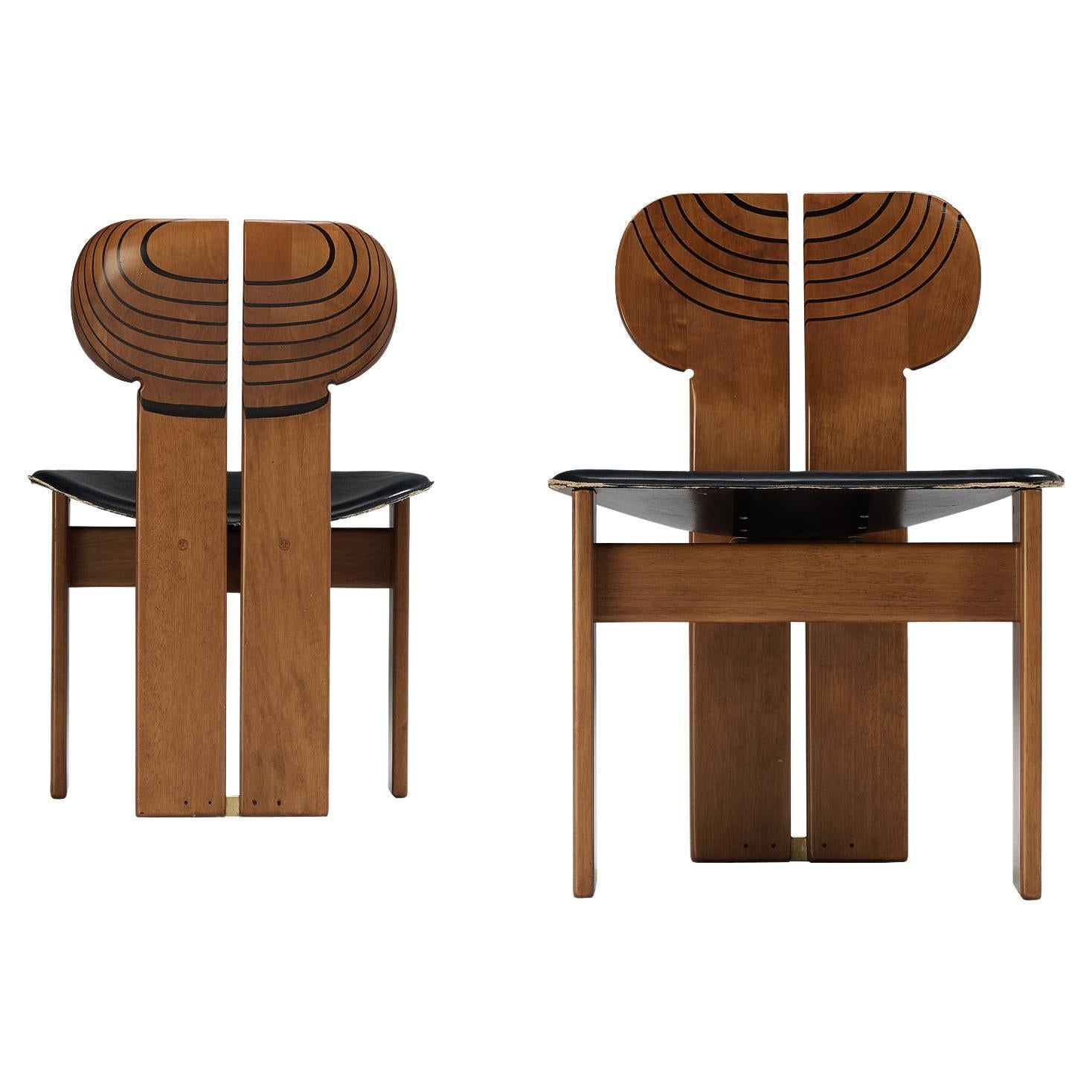 Afra & Tobia Scarpa for Maxalto Pair of 'Africa' Dining Chairs in Walnut