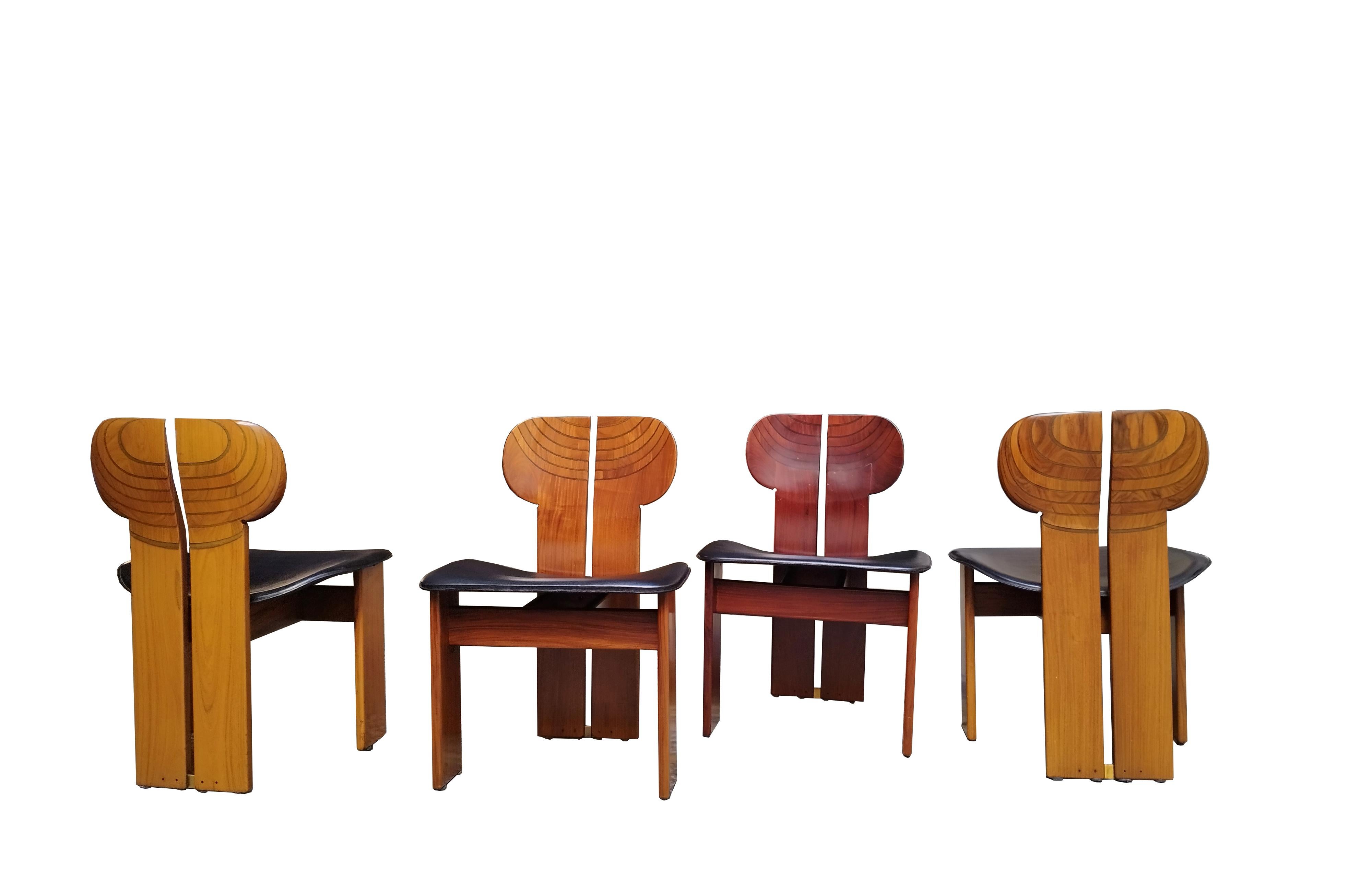 Mid-Century Modern Afra & Tobia Scarpa for Maxalto Set of Four Africa Chairs, Italy 1970s