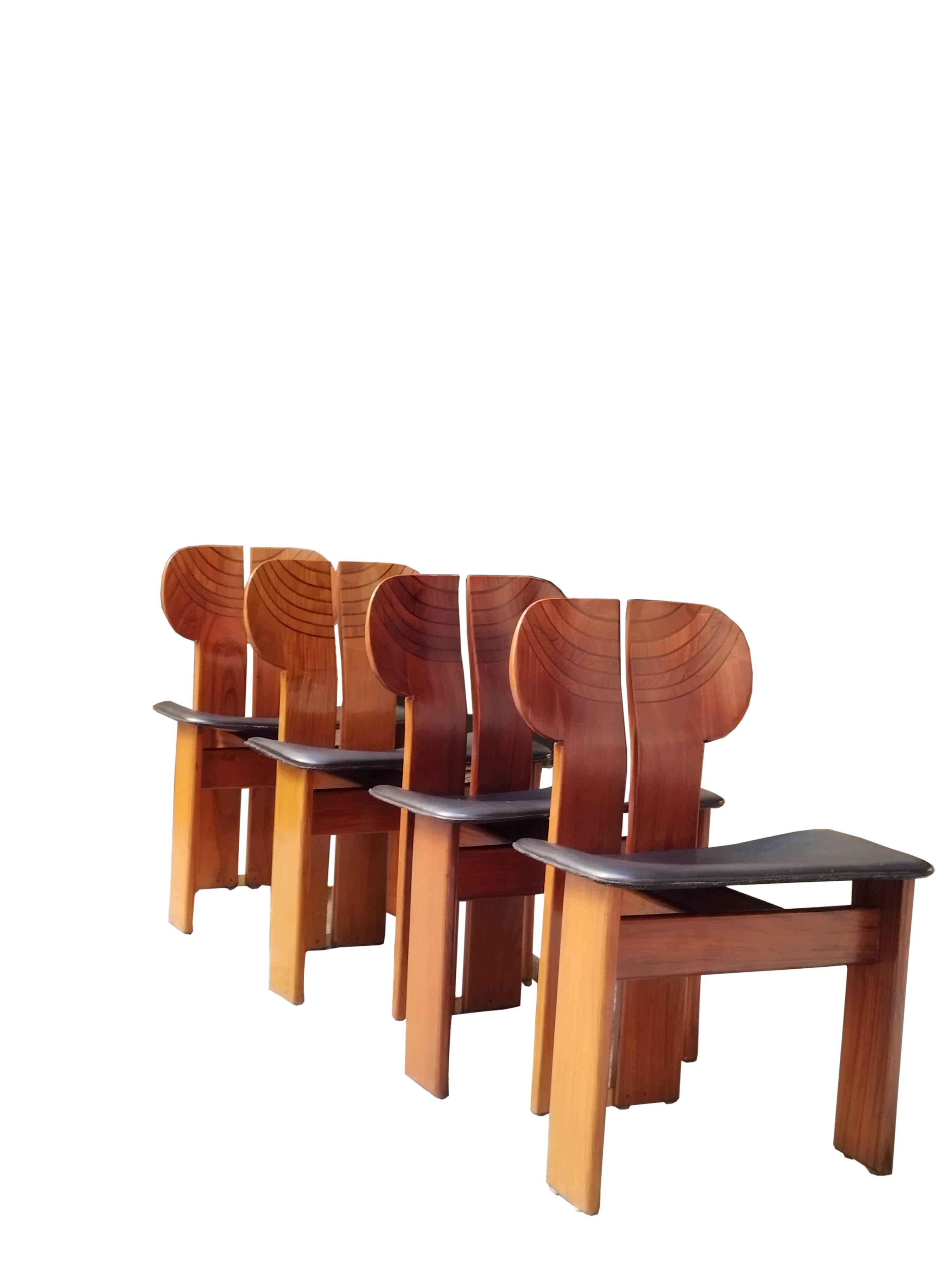 Leather Afra & Tobia Scarpa for Maxalto Set of Four Africa Chairs, Italy 1970s
