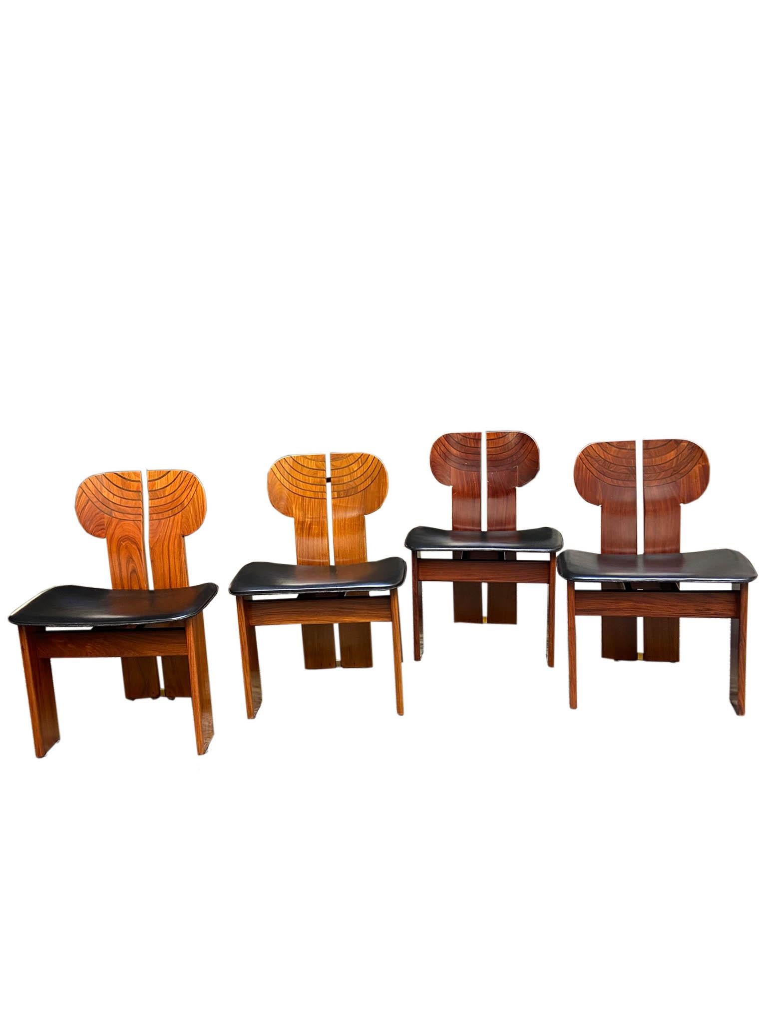 Afra & Tobia Scarpa for Maxalto Set of Four Africa Chairs, Italy 1970s 2