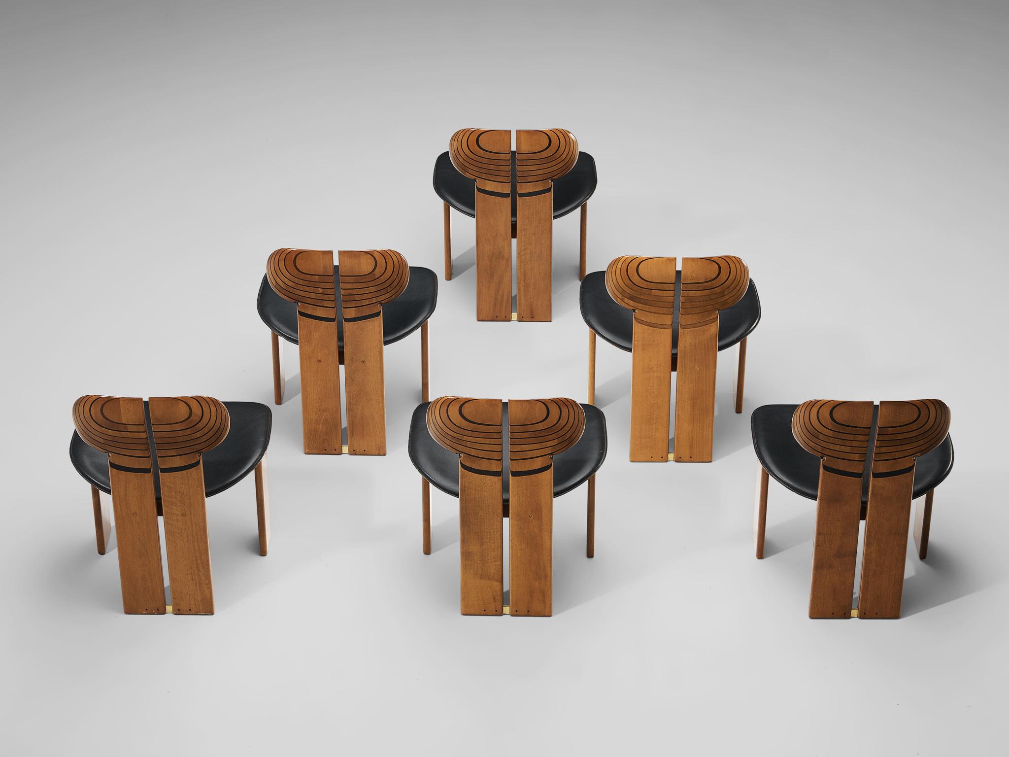 Italian Afra & Tobia Scarpa for Maxalto Set of Six 'Africa' Dining Chairs in Walnut