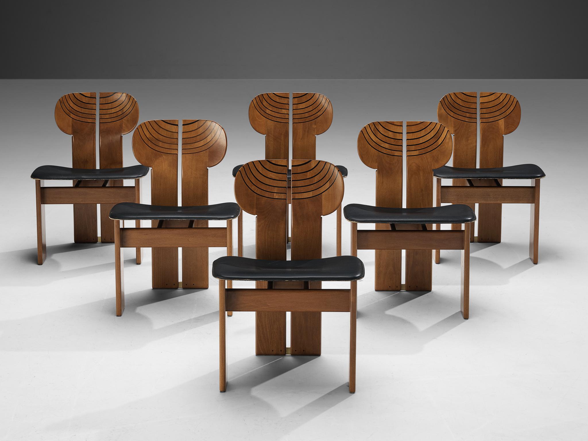 Late 20th Century Afra & Tobia Scarpa for Maxalto Set of Six 'Africa' Dining Chairs in Walnut