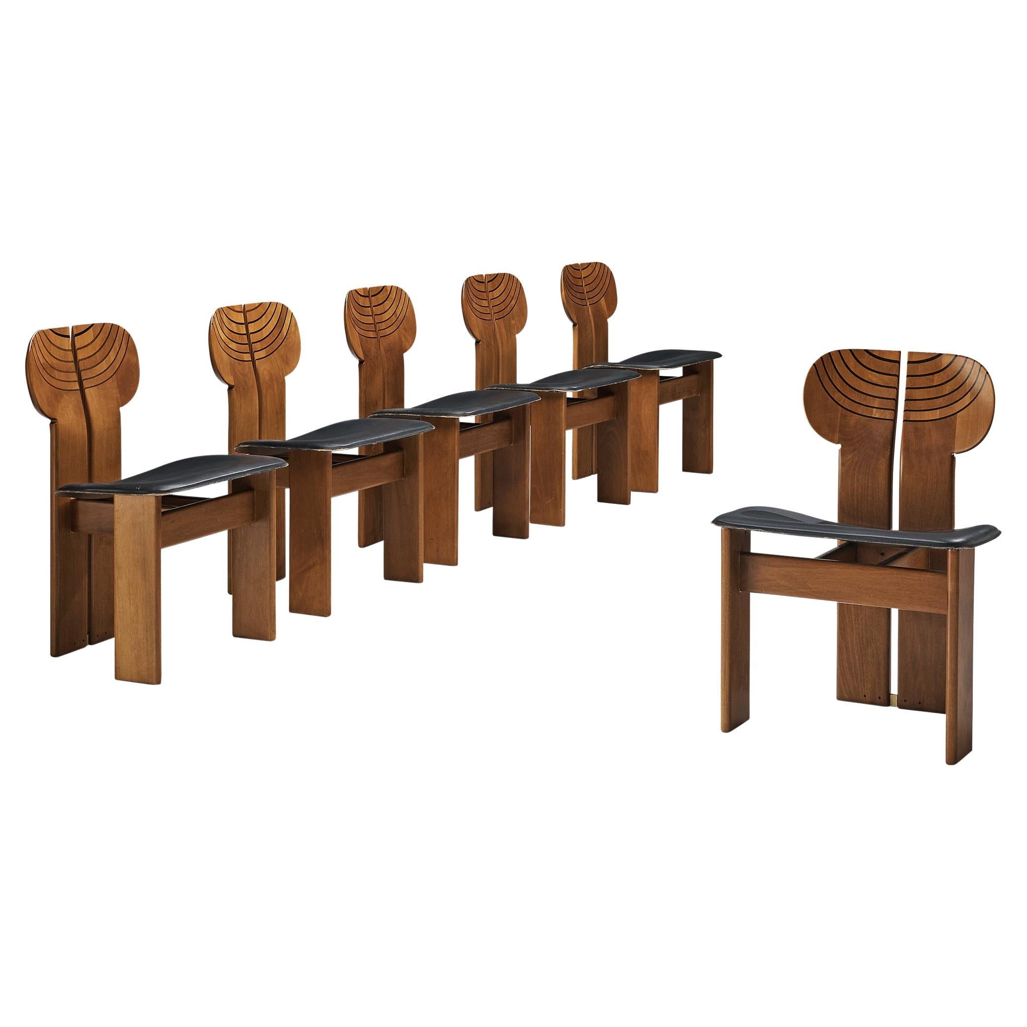 Afra & Tobia Scarpa for Maxalto Set of Six 'Africa' Dining Chairs in Walnut