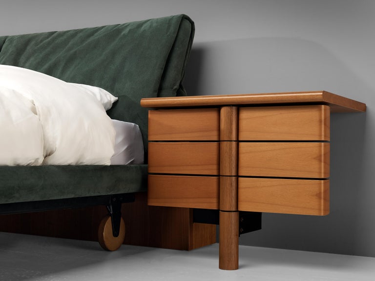 Afra and Tobia Scarpa for Molteni 'Marlo' Bed with Nightstands in Walnut  and Suede For Sale at 1stDibs