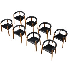 Afra & Tobia Scarpa for Molteni Early 'MISS' Chairs in Solid Walnut and Leather