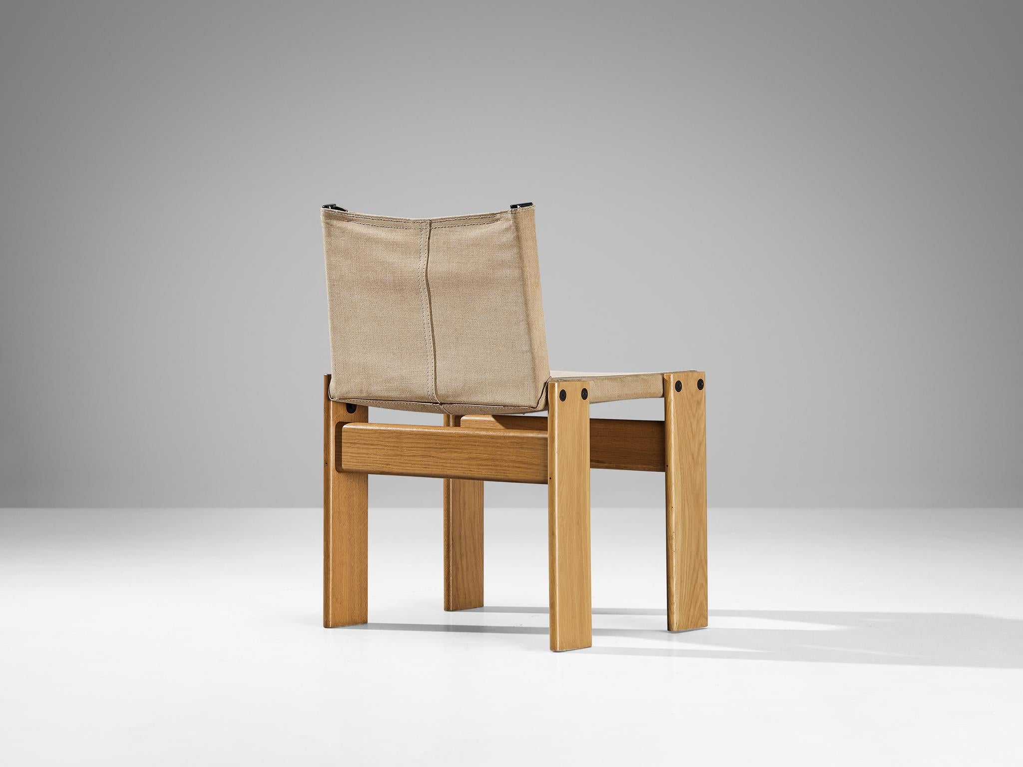 Italian Afra & Tobia Scarpa for Molteni 'Monk' Chair in Oak and Beige Canvas