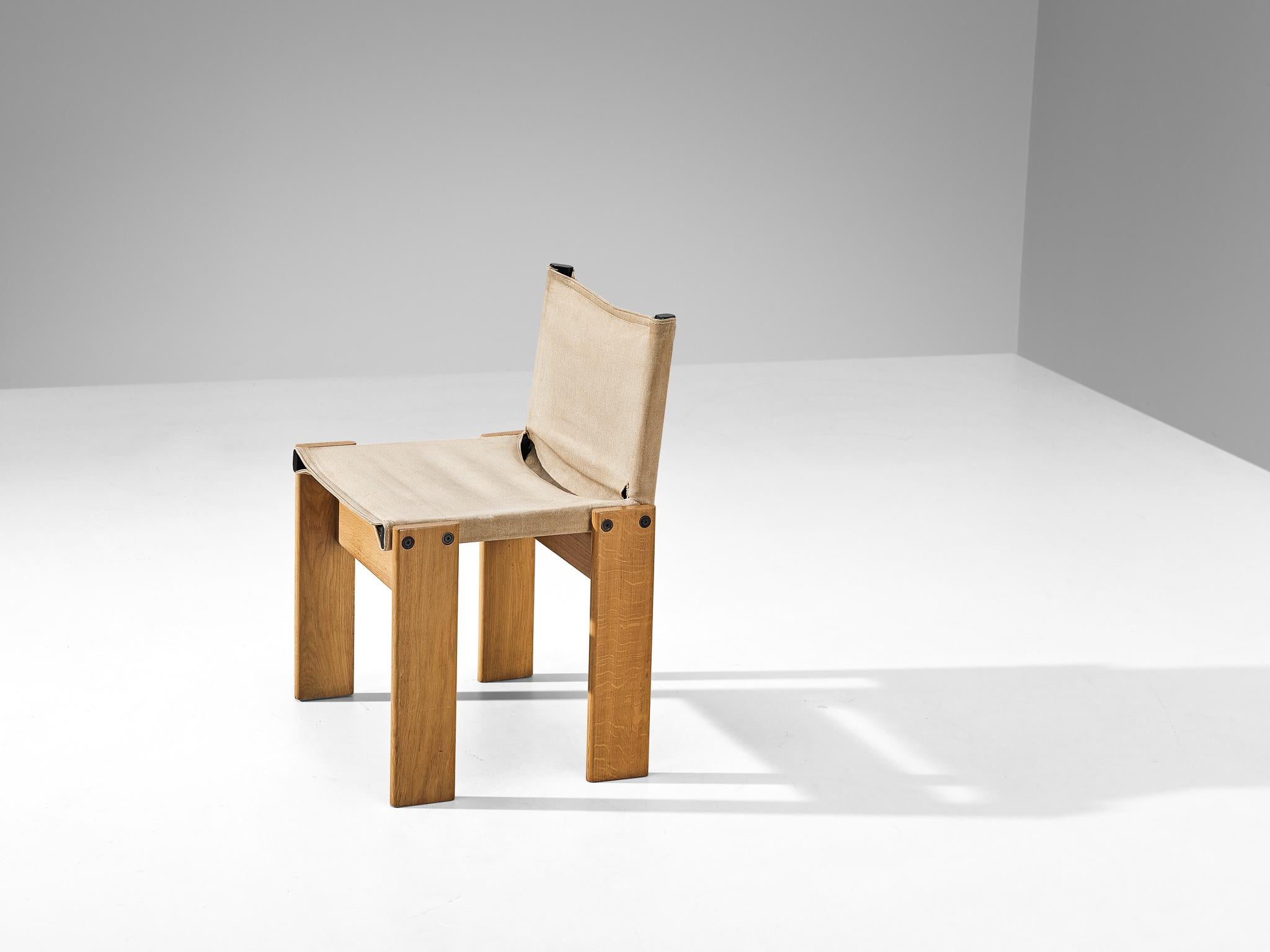 Late 20th Century Afra & Tobia Scarpa for Molteni 'Monk' Chair in Oak and Beige Canvas