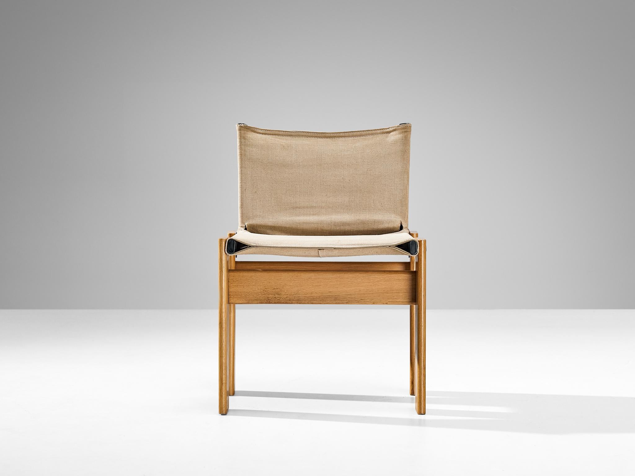 Steel Afra & Tobia Scarpa for Molteni 'Monk' Chair in Oak and Beige Canvas