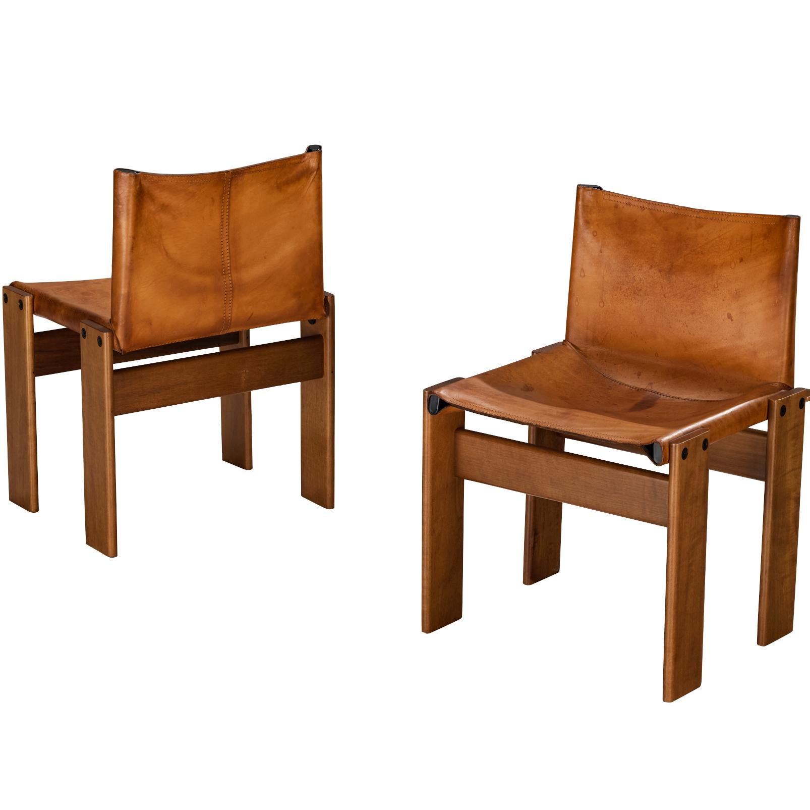 Afra & Tobia Scarpa for Molteni Pair of 'Monk' Dining Chairs in Leather