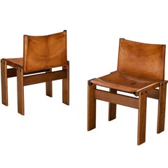 Afra & Tobia Scarpa for Molteni Pair of 'Monk' Dining Chairs in Leather