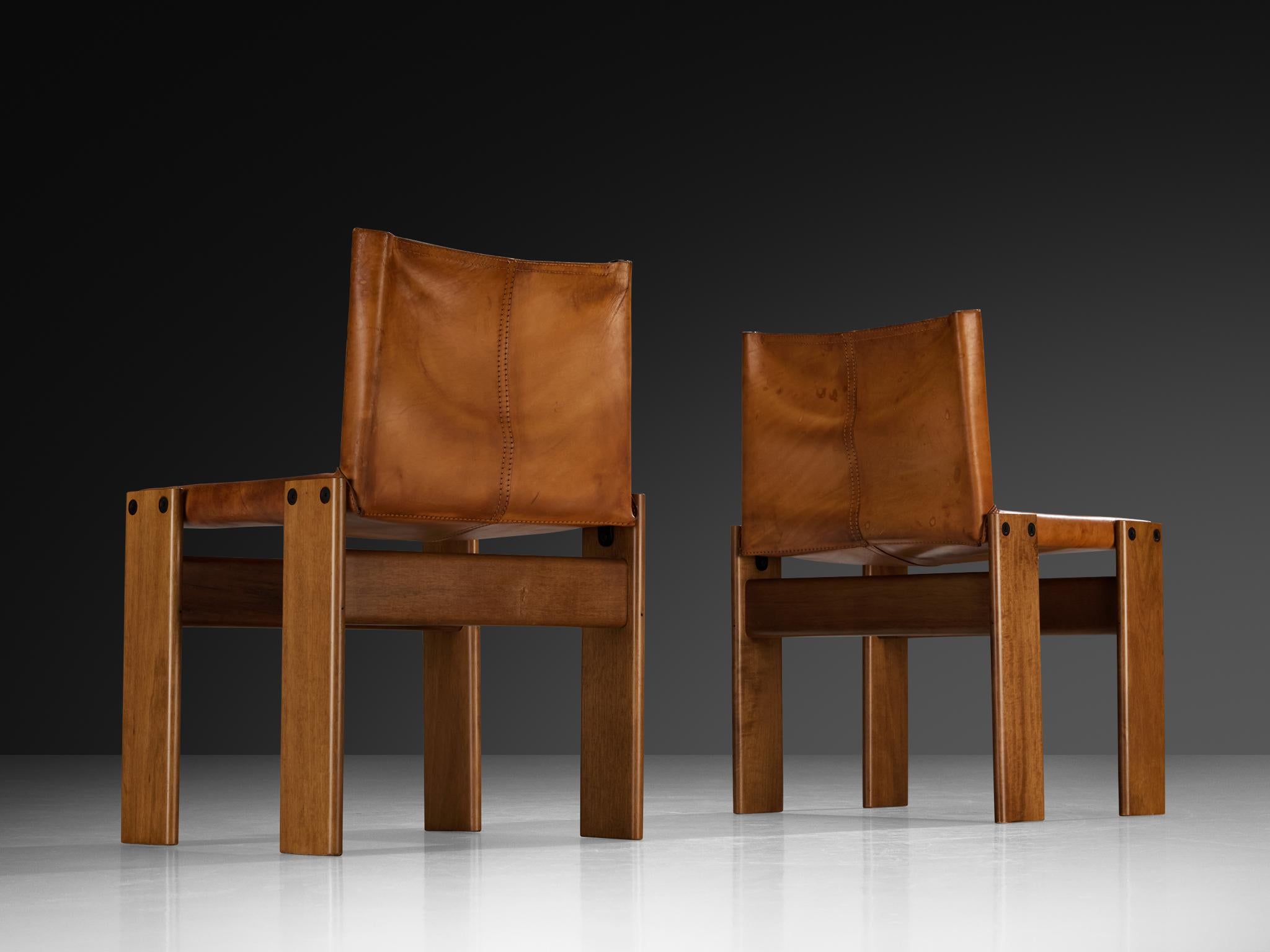 Italian Afra & Tobia Scarpa for Molteni Pair of 'Monk' Dining Chairs in Leather For Sale