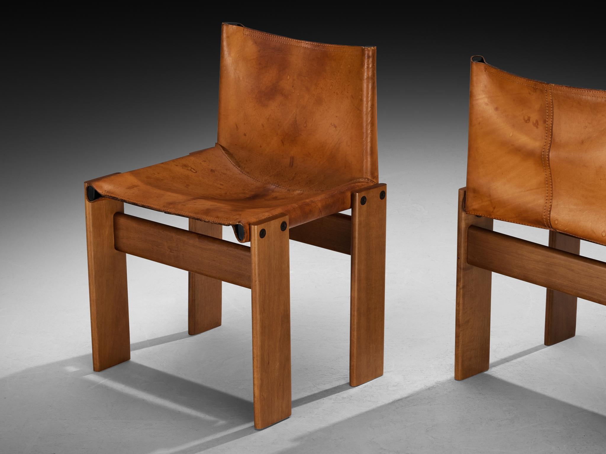 Afra & Tobia Scarpa for Molteni Pair of 'Monk' Dining Chairs in Leather In Good Condition For Sale In Waalwijk, NL