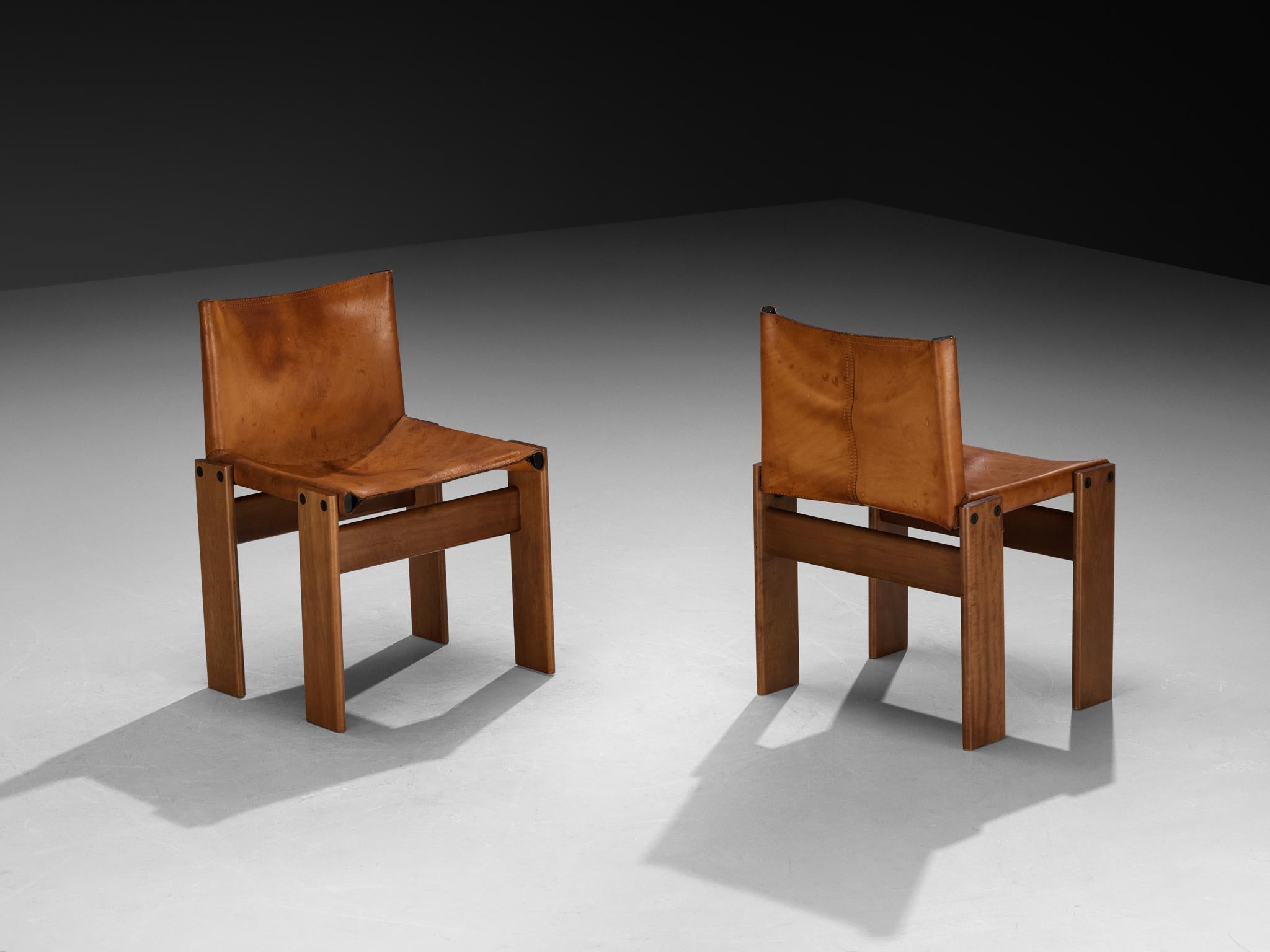 Afra & Tobia Scarpa for Molteni Pair of 'Monk' Dining Chairs in Leather For Sale 1