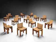Afra & Tobia Scarpa pour Molteni : ensemble rare de chaises « Monk », toile d'origine, noyer