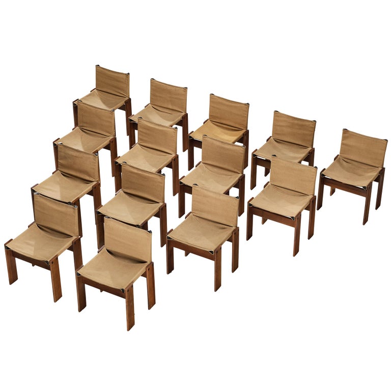 Afra & Tobia Scarpa for Molteni Rare Set 'Monk' Chairs Original Canvas Walnut