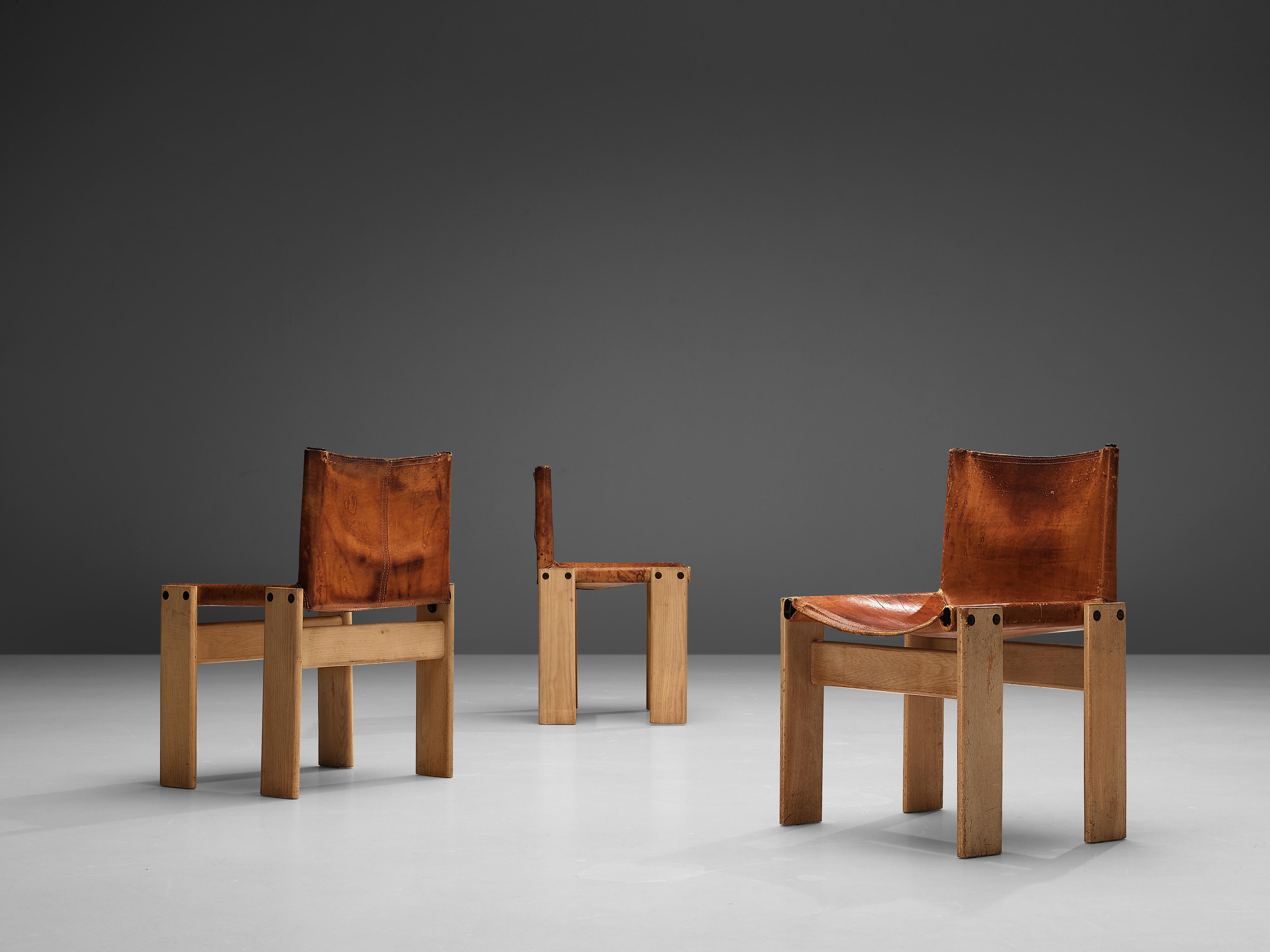 Afra & Tobia Scarpa for Molteni Set of 10 Monk Chairs in Cognac Leather 2