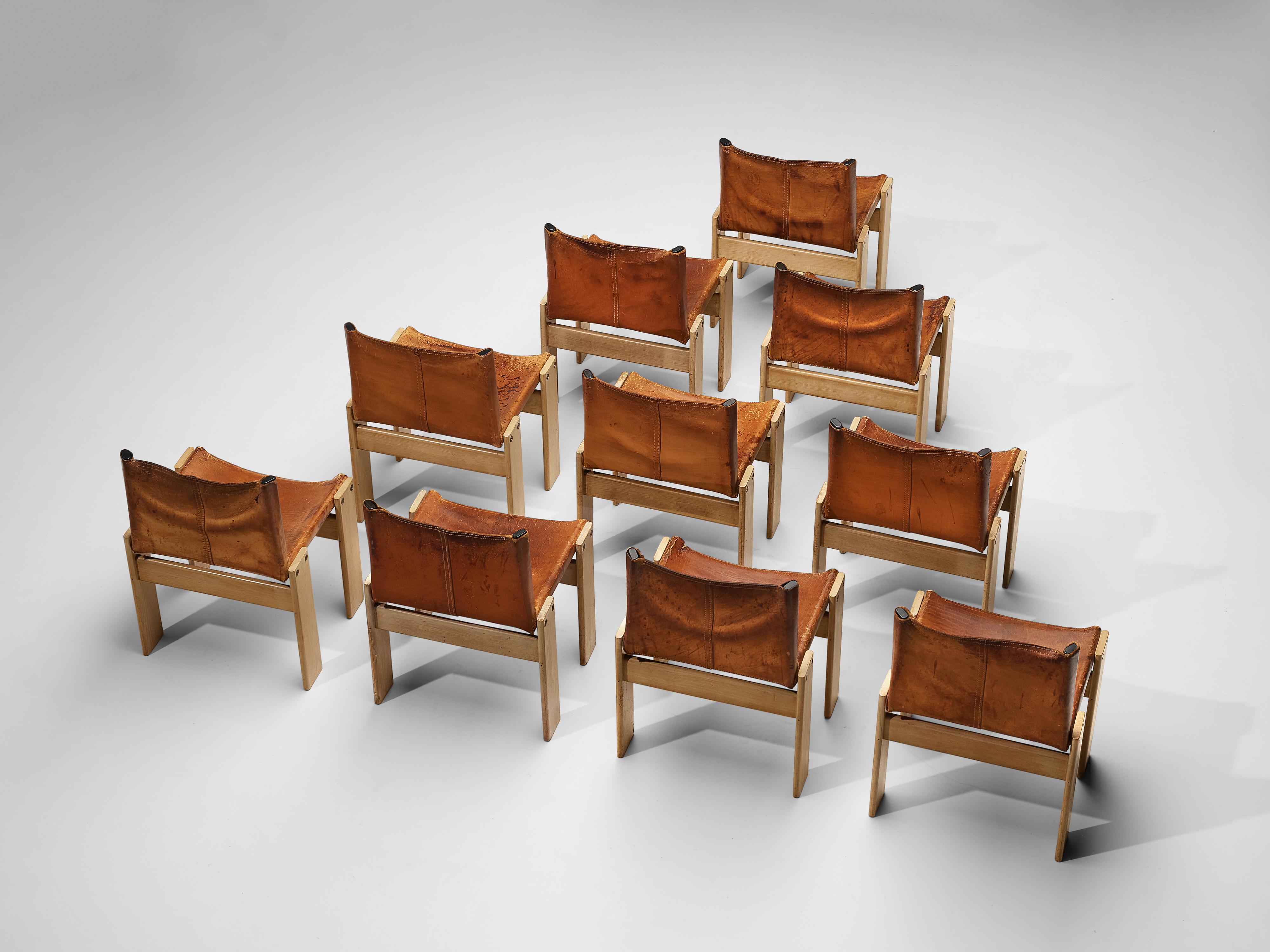 Afra & Tobia Scarpa for Molteni Set of 10 Monk Chairs in Cognac Leather 3