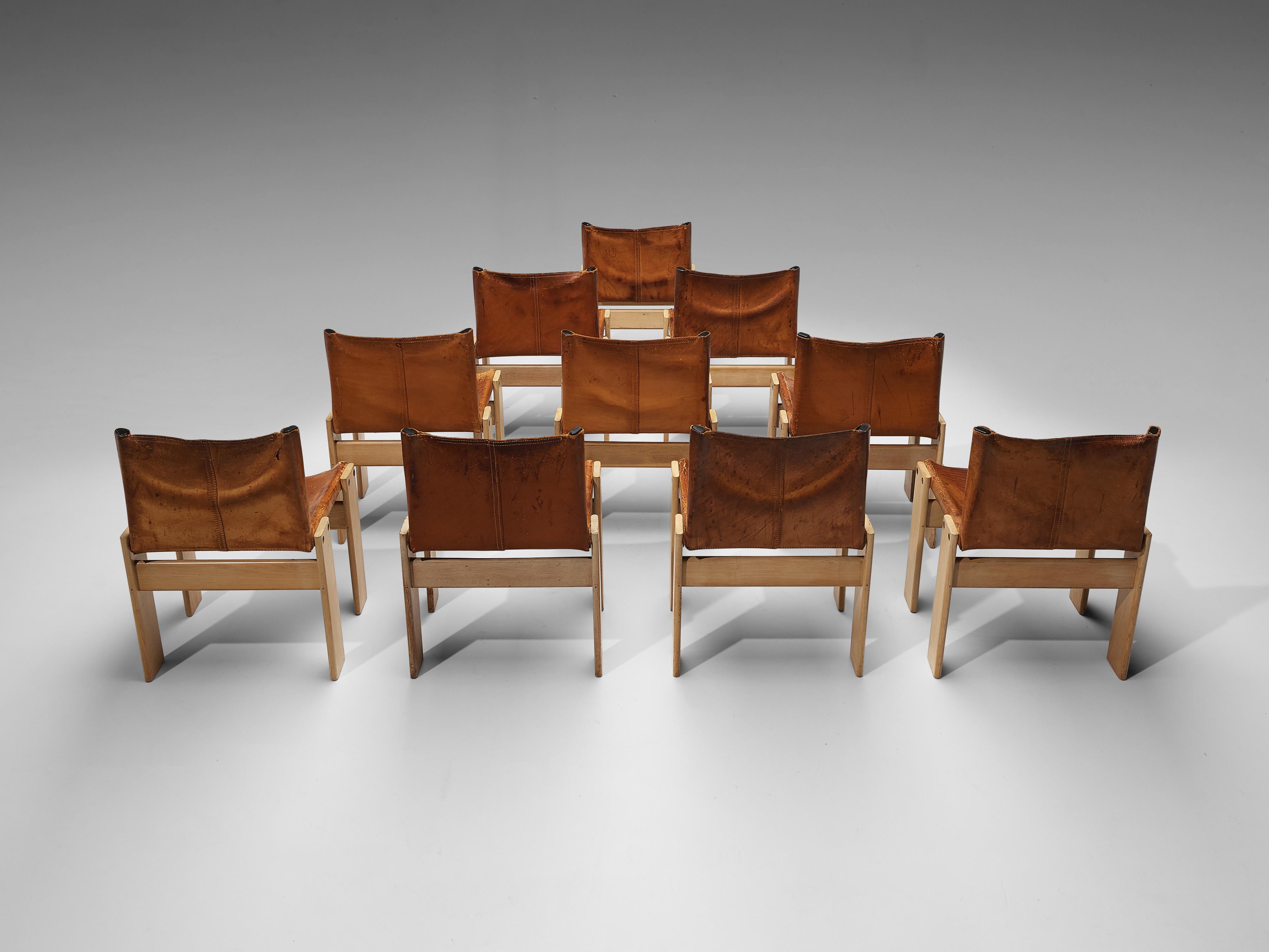 Afra & Tobia Scarpa for Molteni Set of 10 Monk Chairs in Cognac Leather 6