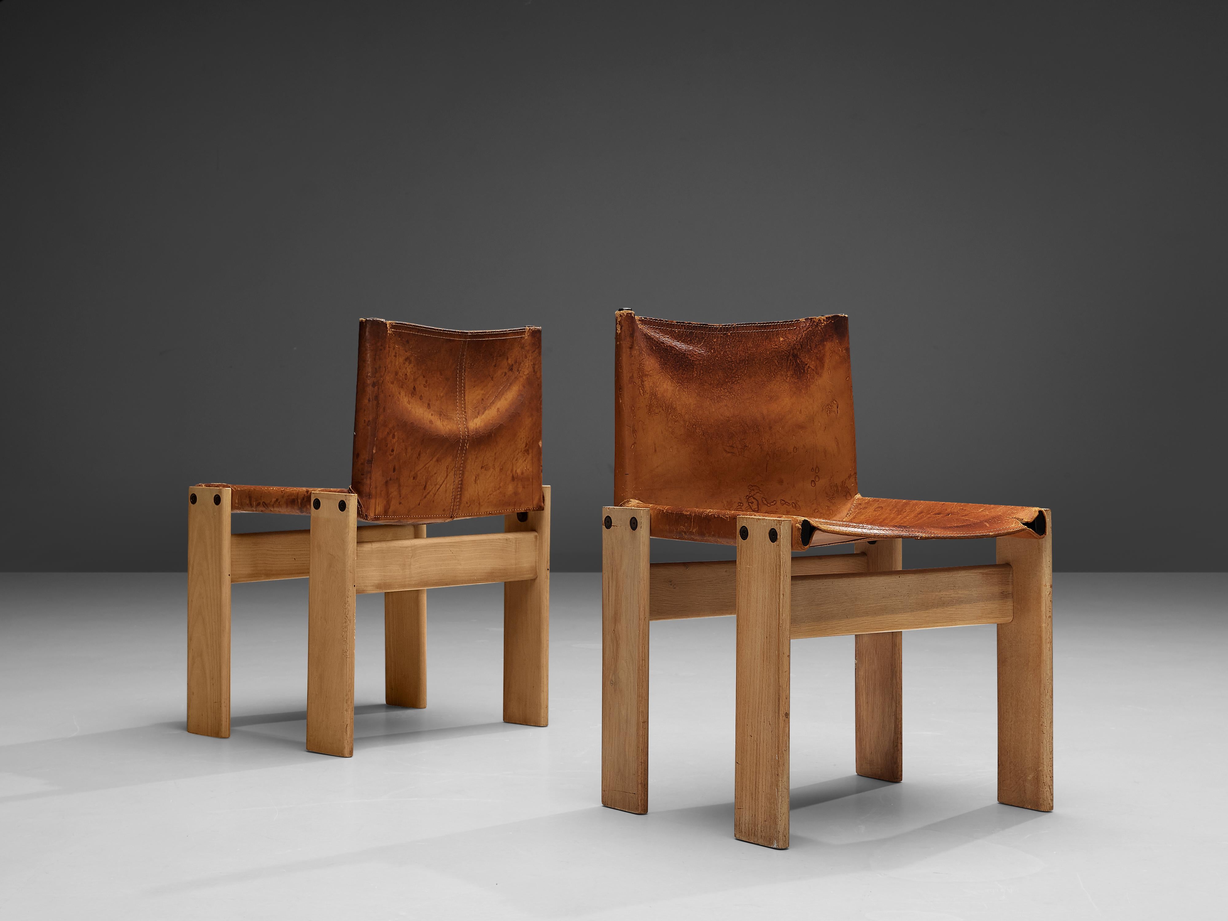 Late 20th Century Afra & Tobia Scarpa for Molteni Set of 10 Monk Chairs in Cognac Leather