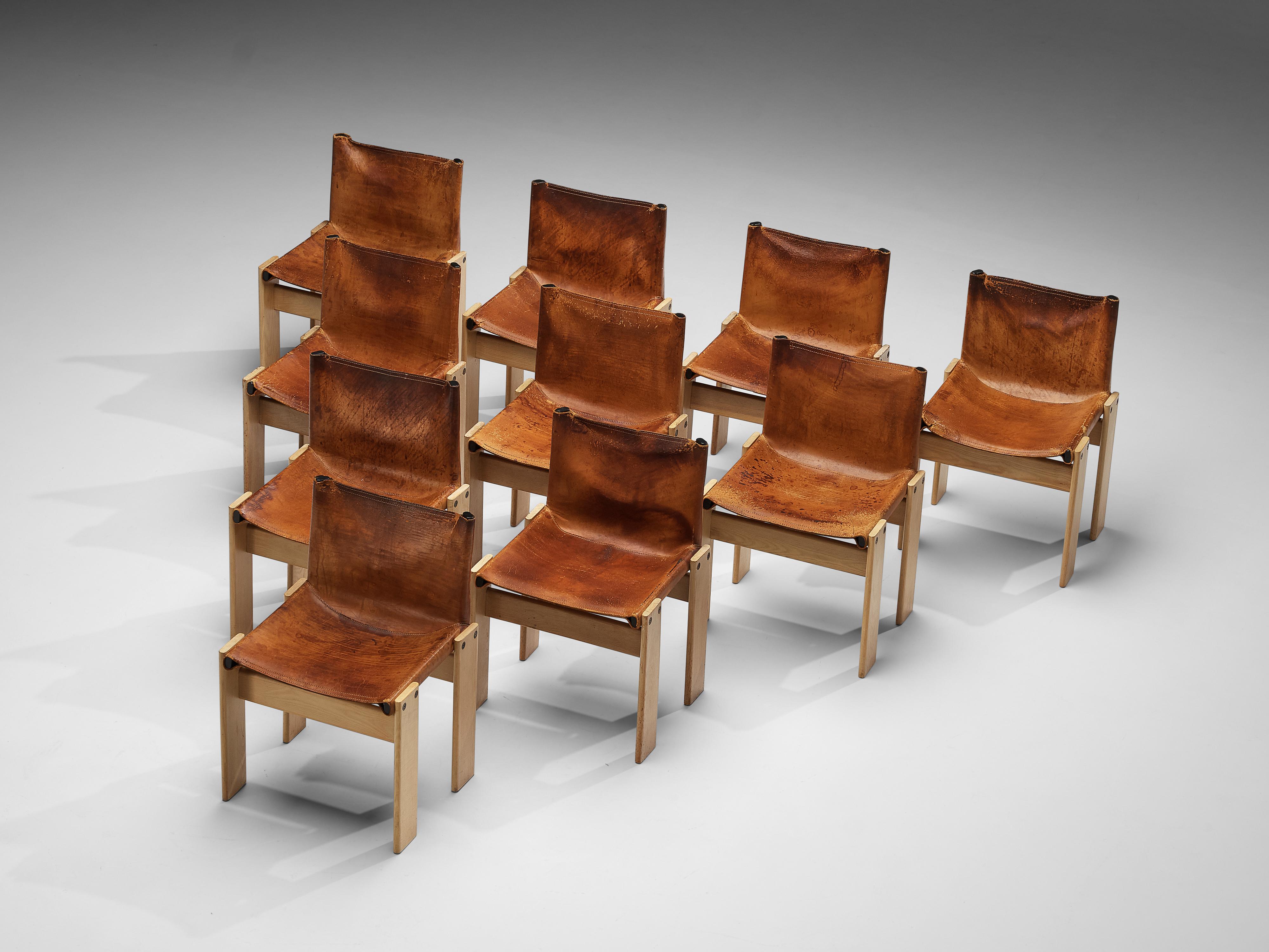 Afra & Tobia Scarpa for Molteni Set of 10 Monk Chairs in Cognac Leather 1