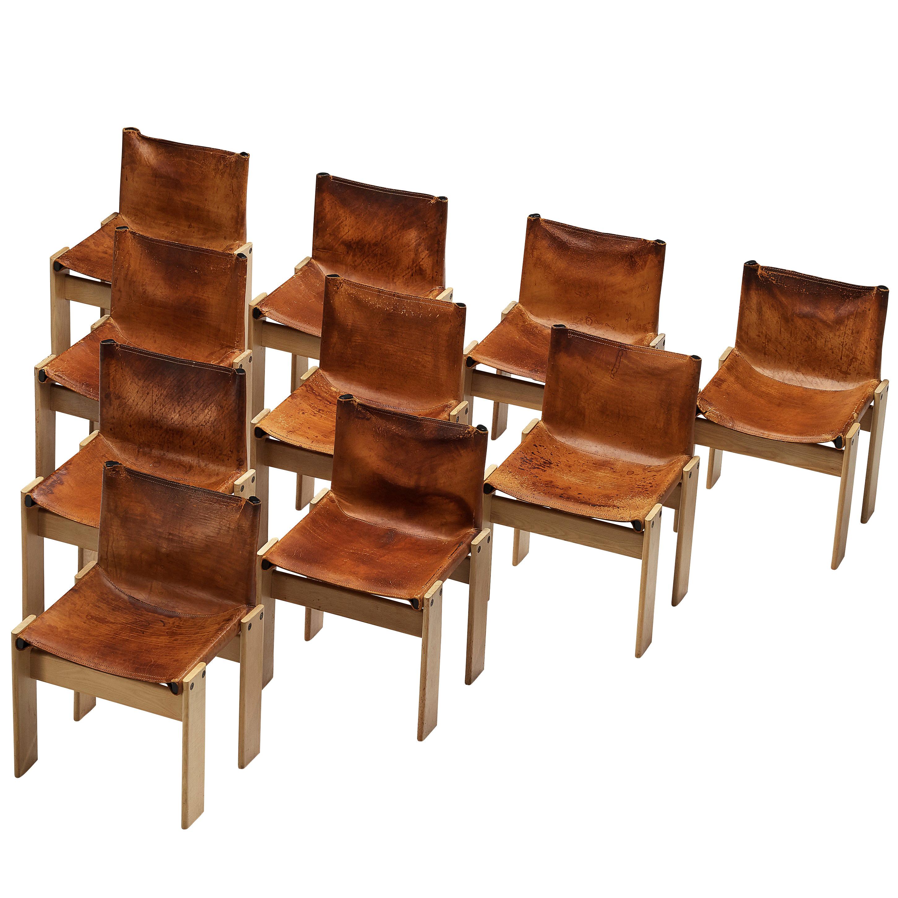 Afra & Tobia Scarpa for Molteni Set of 10 Monk Chairs in Cognac Leather
