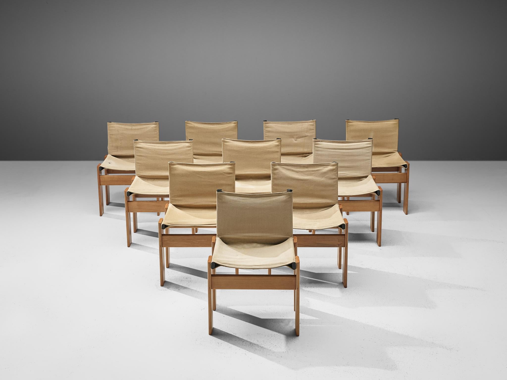 Oak Afra & Tobia Scarpa for Molteni Set of 10 'Monk' Dining Chairs with Canvas