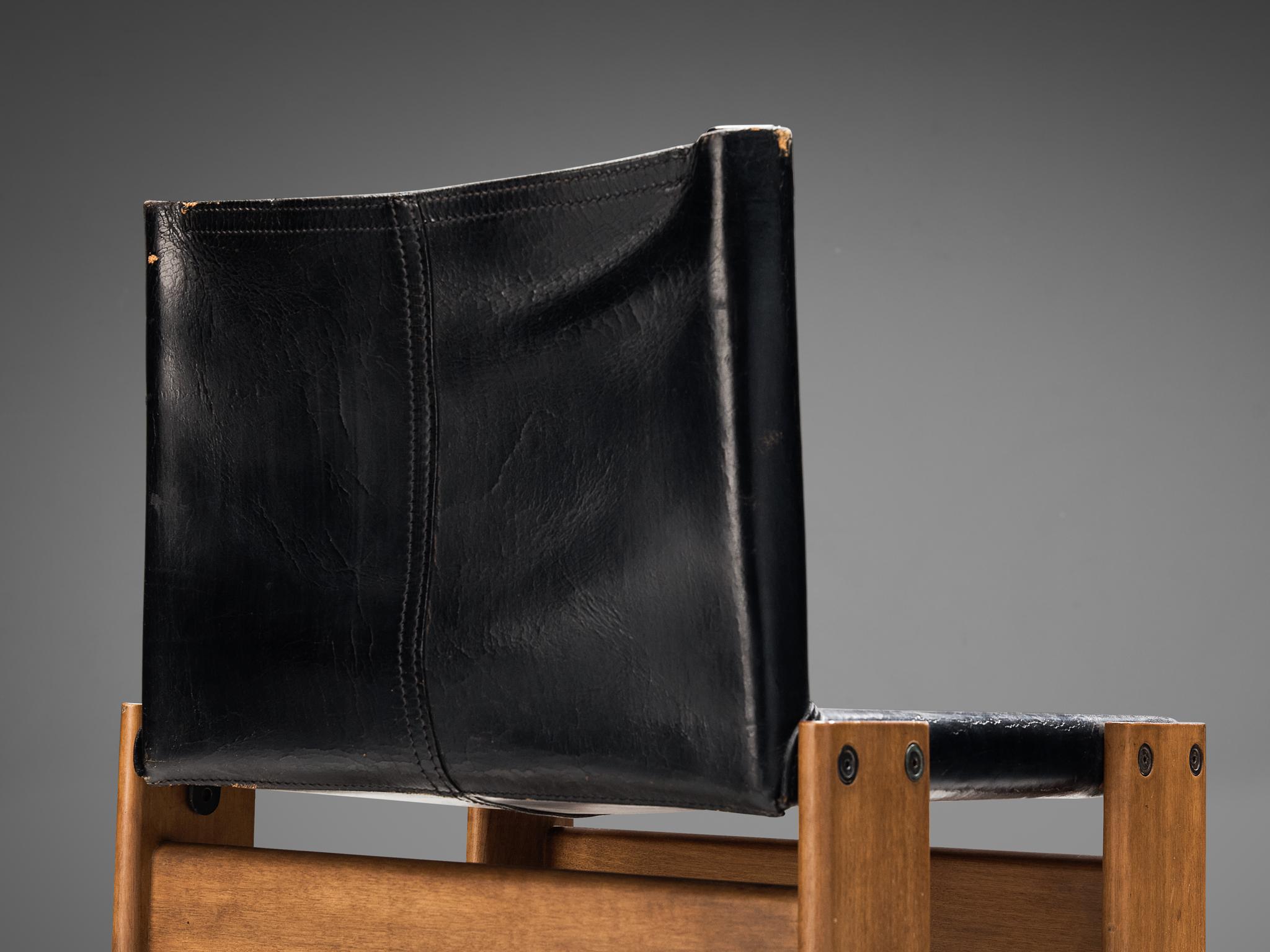 Mid-Century Modern Afra & Tobia Scarpa for Molteni Set of Eight 'Monk' Chairs in Black Leather