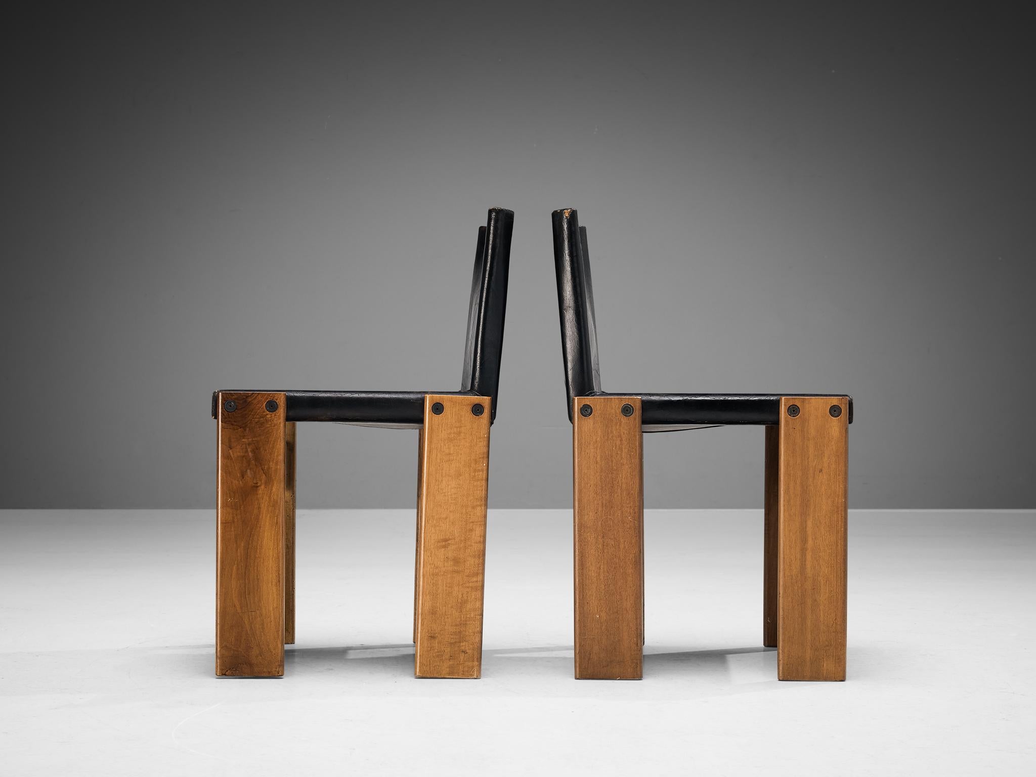 Late 20th Century Afra & Tobia Scarpa for Molteni Set of Eight 'Monk' Chairs in Black Leather