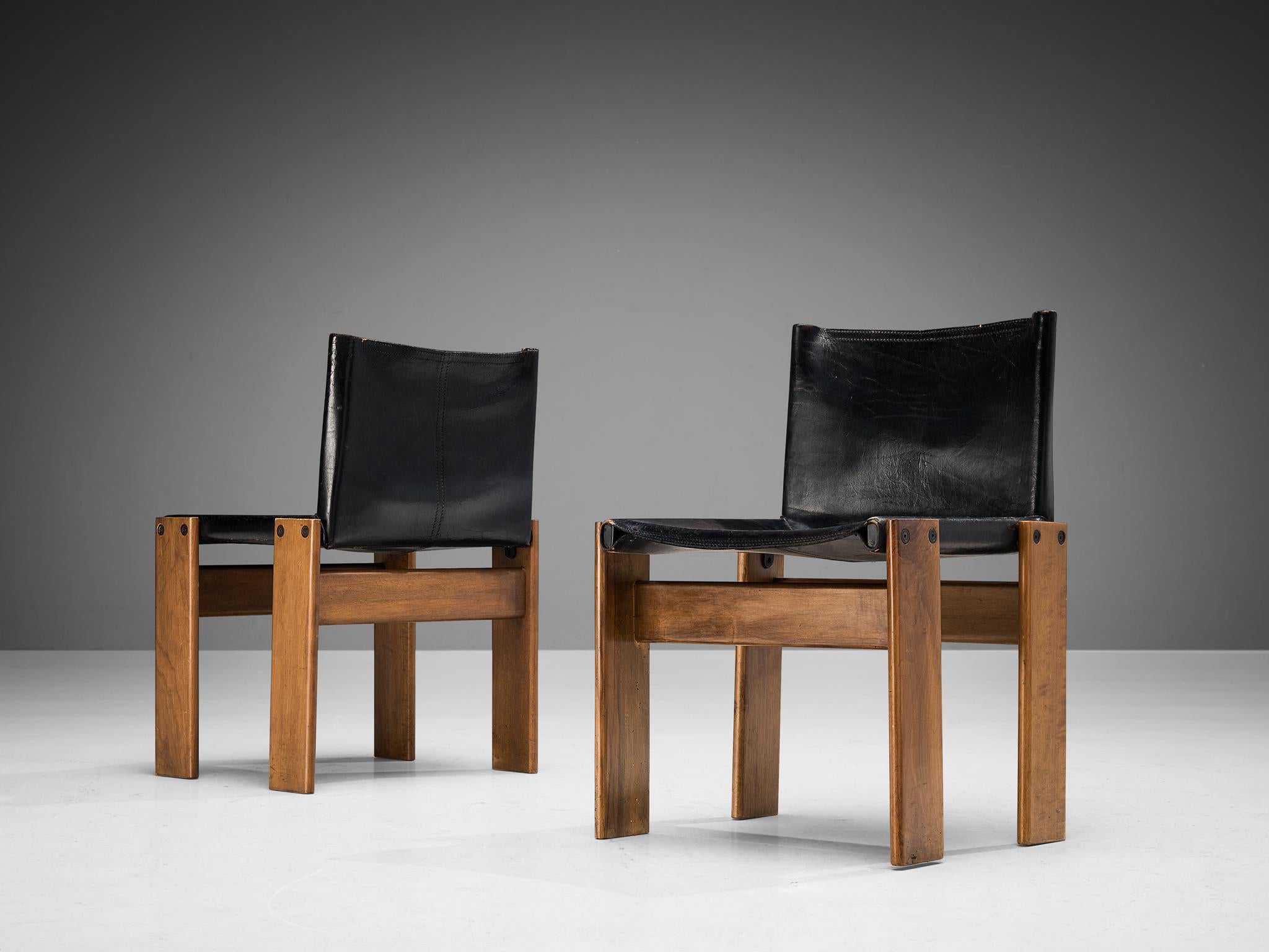 Post-Modern Afra & Tobia Scarpa for Molteni Set of Four 'Monk' Chairs in Black Leather