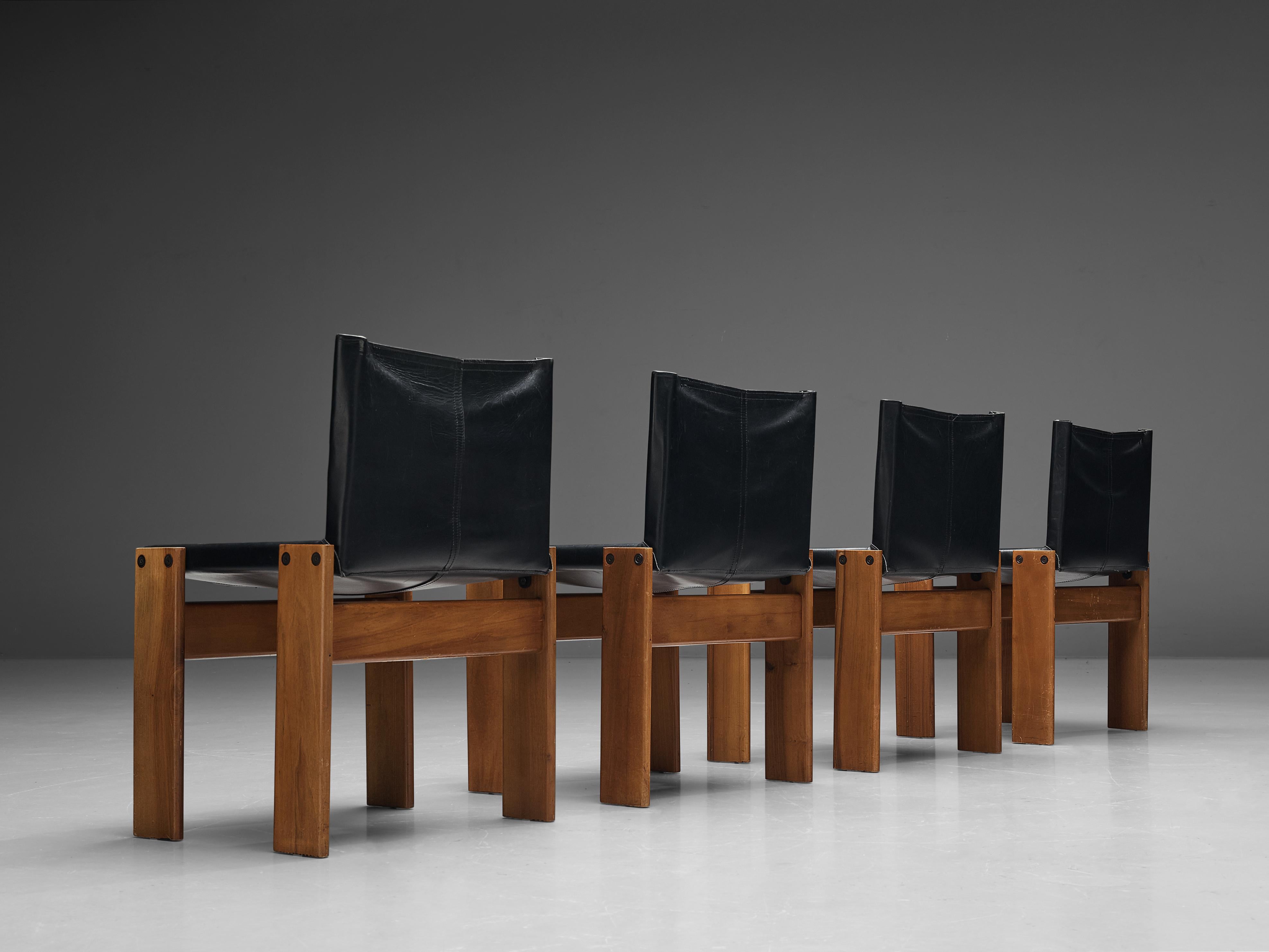 Afra & Tobia Scarpa for Molteni Set of Four 'Monk' Chairs in Black Leather In Good Condition In Waalwijk, NL