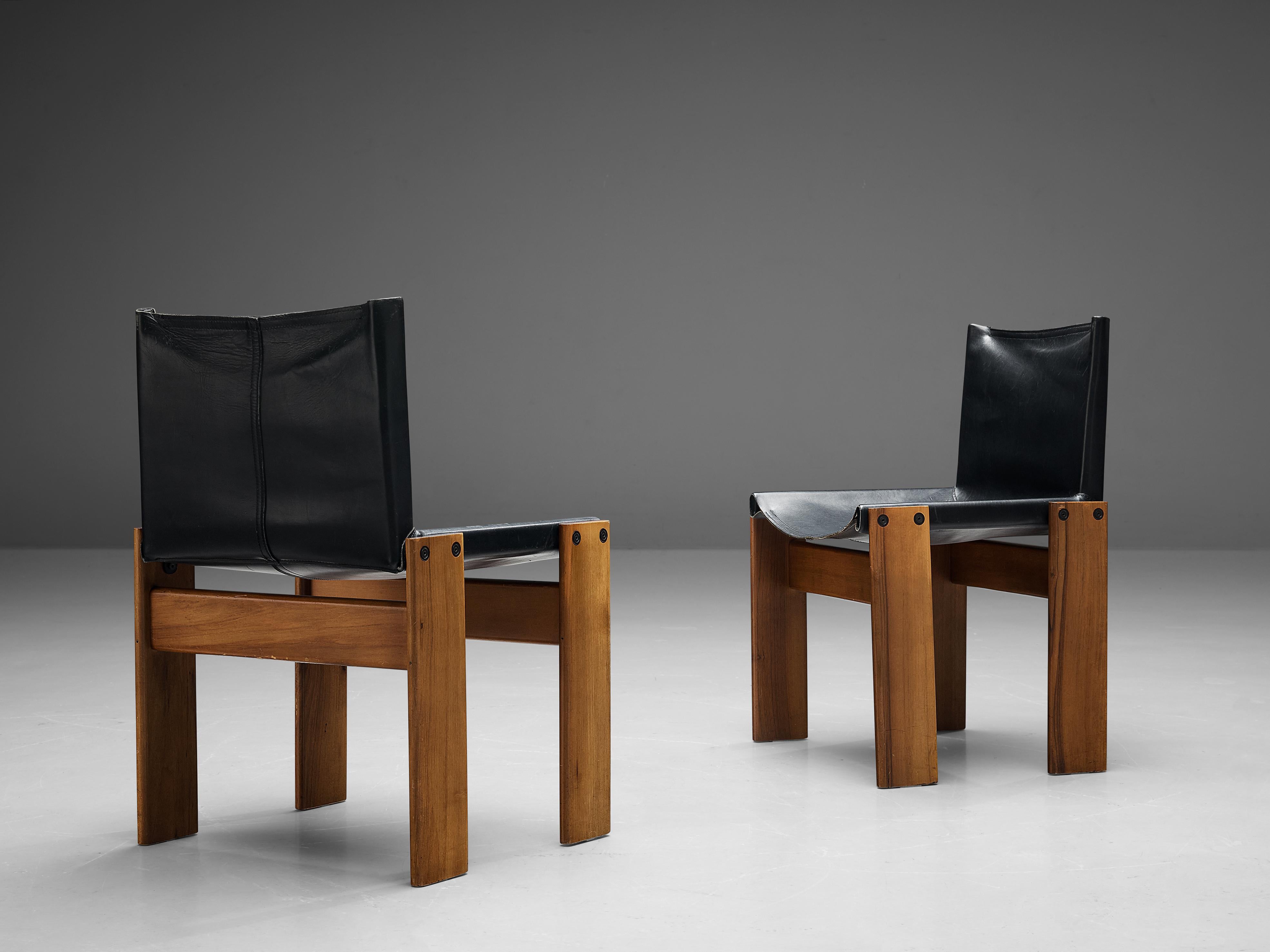 Late 20th Century Afra & Tobia Scarpa for Molteni Set of Four 'Monk' Chairs in Black Leather
