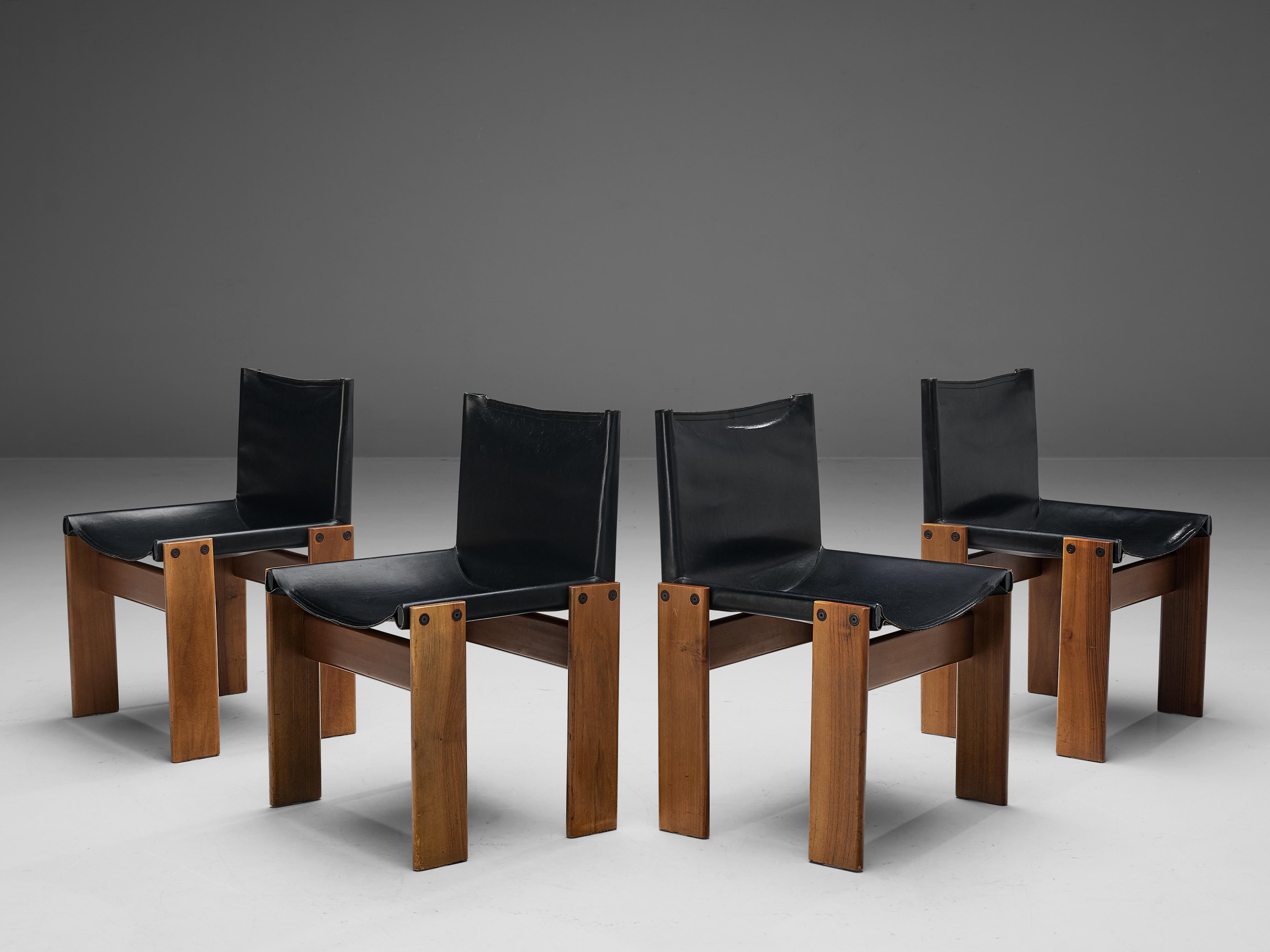 Afra & Tobia Scarpa for Molteni Set of Four 'Monk' Chairs in Black Leather 2