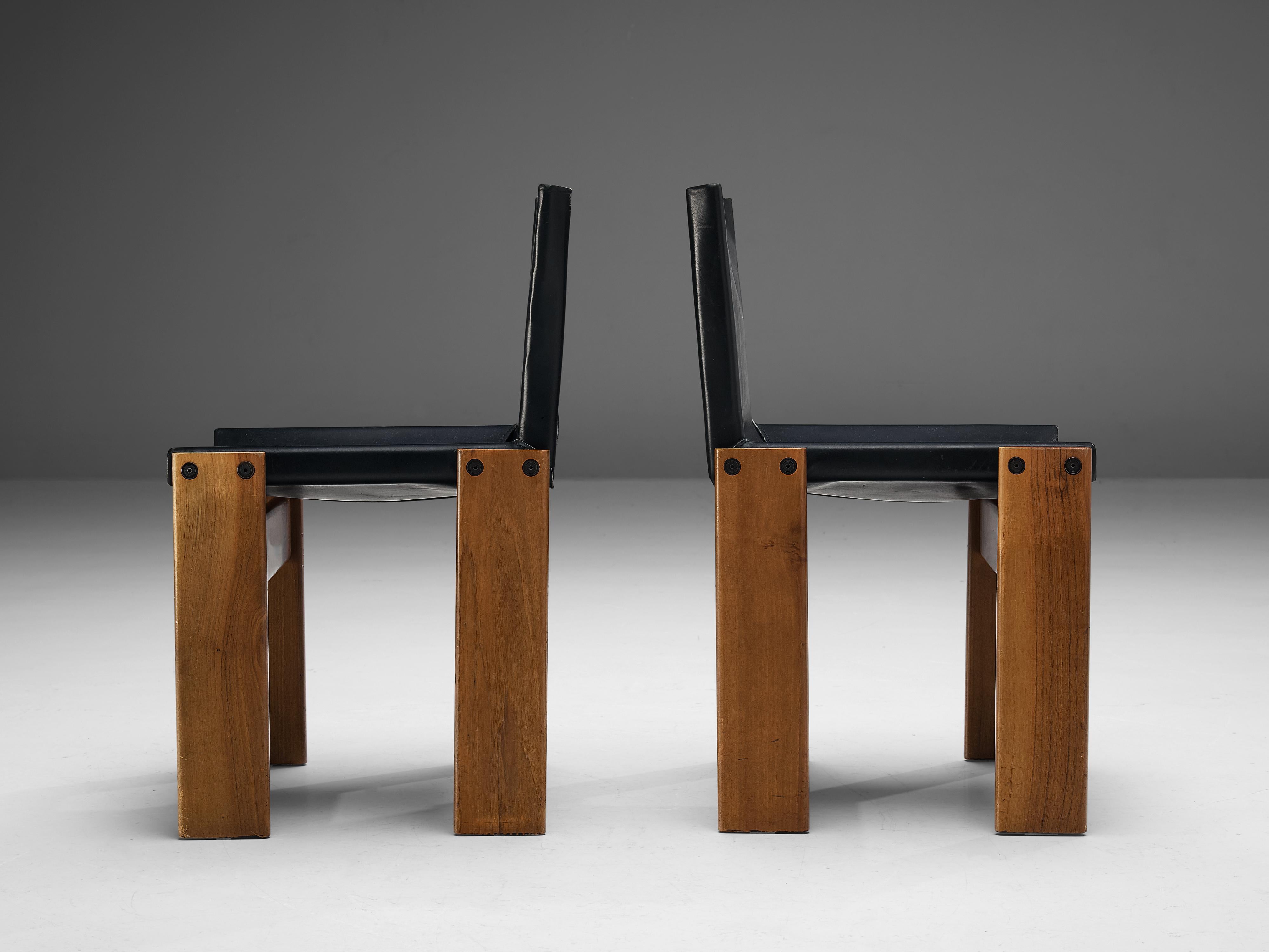 Afra & Tobia Scarpa for Molteni Set of Four 'Monk' Chairs in Black Leather 3