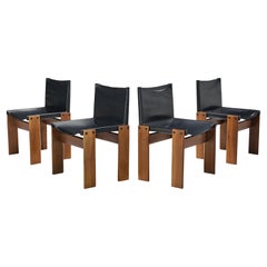 Afra & Tobia Scarpa for Molteni Set of Four 'Monk' Chairs in Black Leather