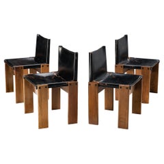 Afra & Tobia Scarpa for Molteni Set of Four 'Monk' Chairs in Black Leather