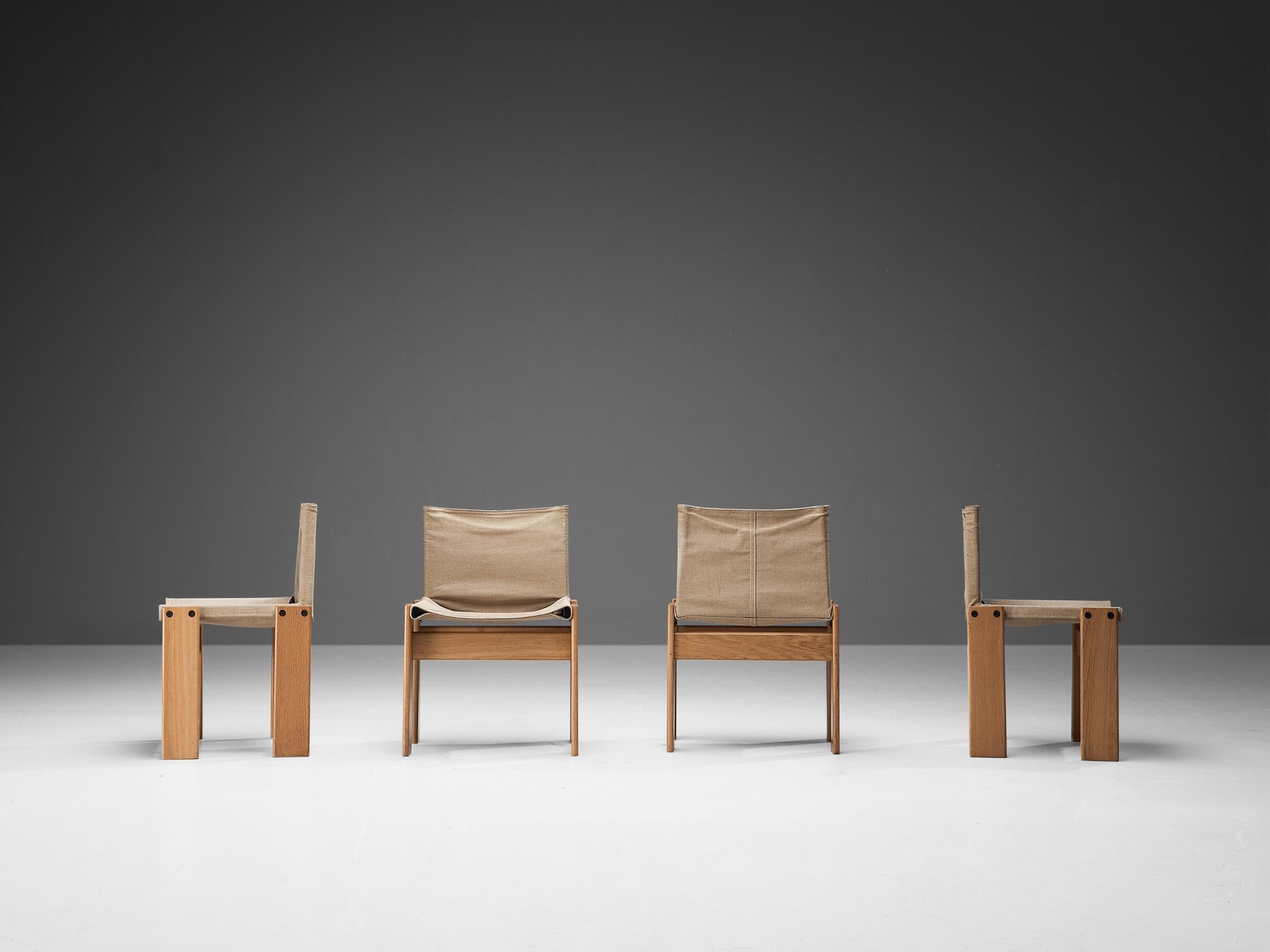 Afra & Tobia Scarpa for Molteni Set of Four 'Monk' Chairs in Canvas  In Good Condition In Waalwijk, NL