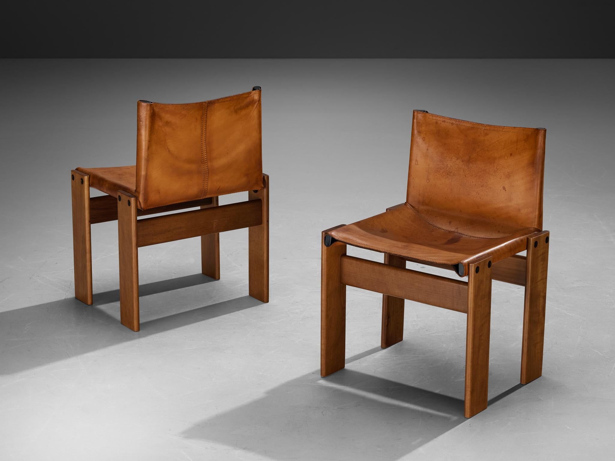 Fine XX secolo Afra & Tobia Scarpa per Molteni Set di quattro sedie da pranzo 'Monk' in pelle in vendita