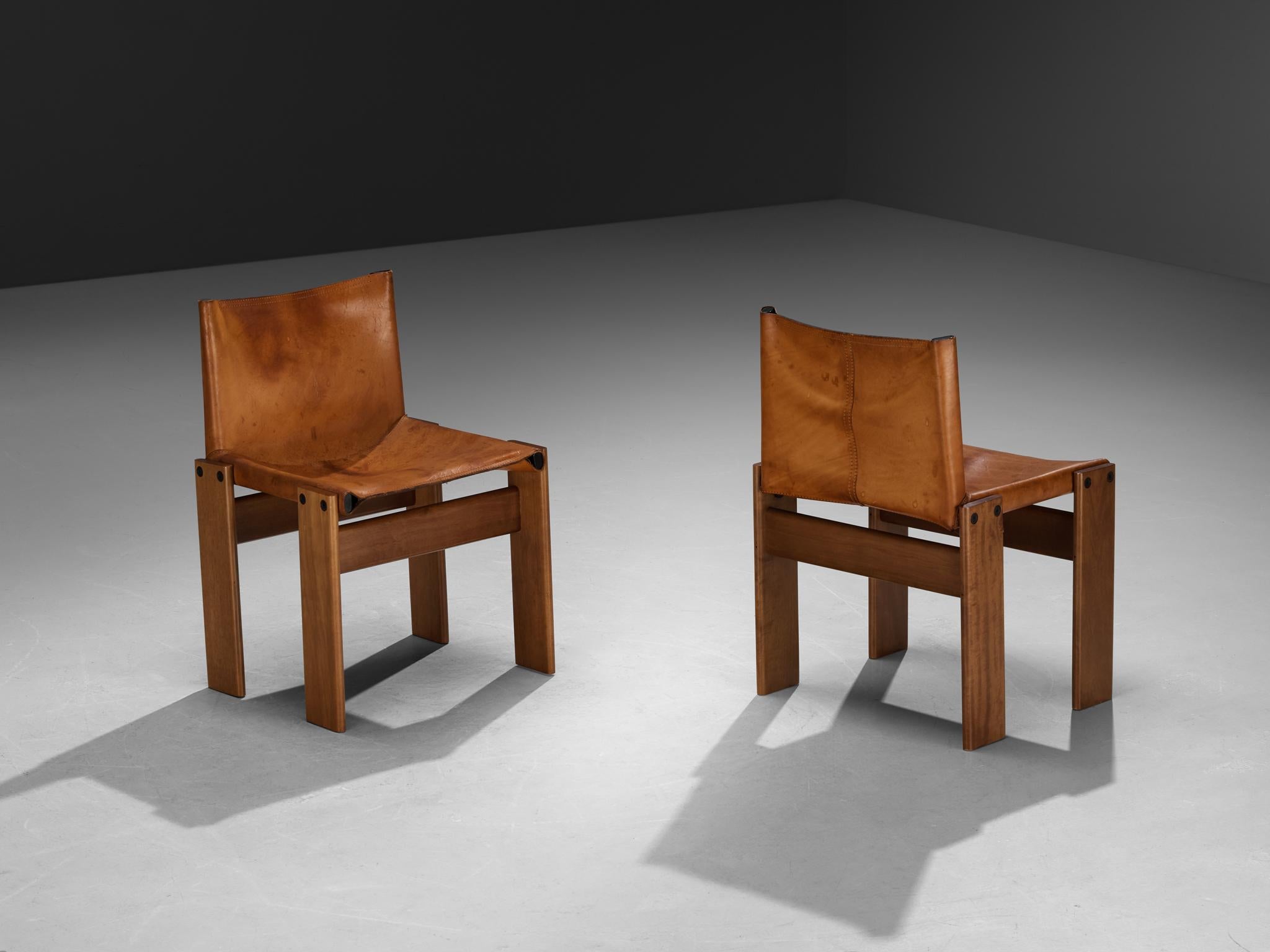 Afra & Tobia Scarpa per Molteni Set di quattro sedie da pranzo 'Monk' in pelle in vendita 1