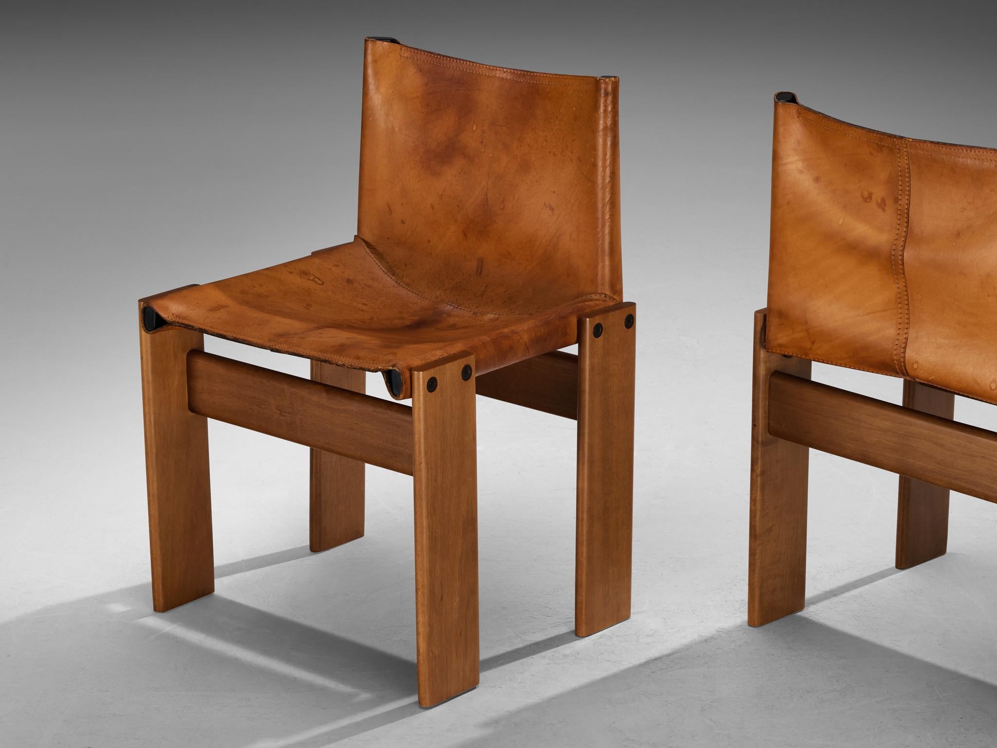 Afra & Tobia Scarpa per Molteni Set di quattro sedie da pranzo 'Monk' in pelle in vendita 2