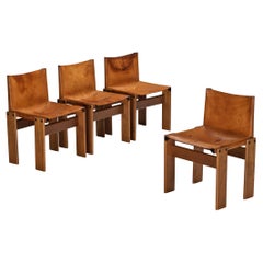 Afra & Tobia Scarpa for Molteni Set of Four 'Monk' Dining Chairs in Leather
