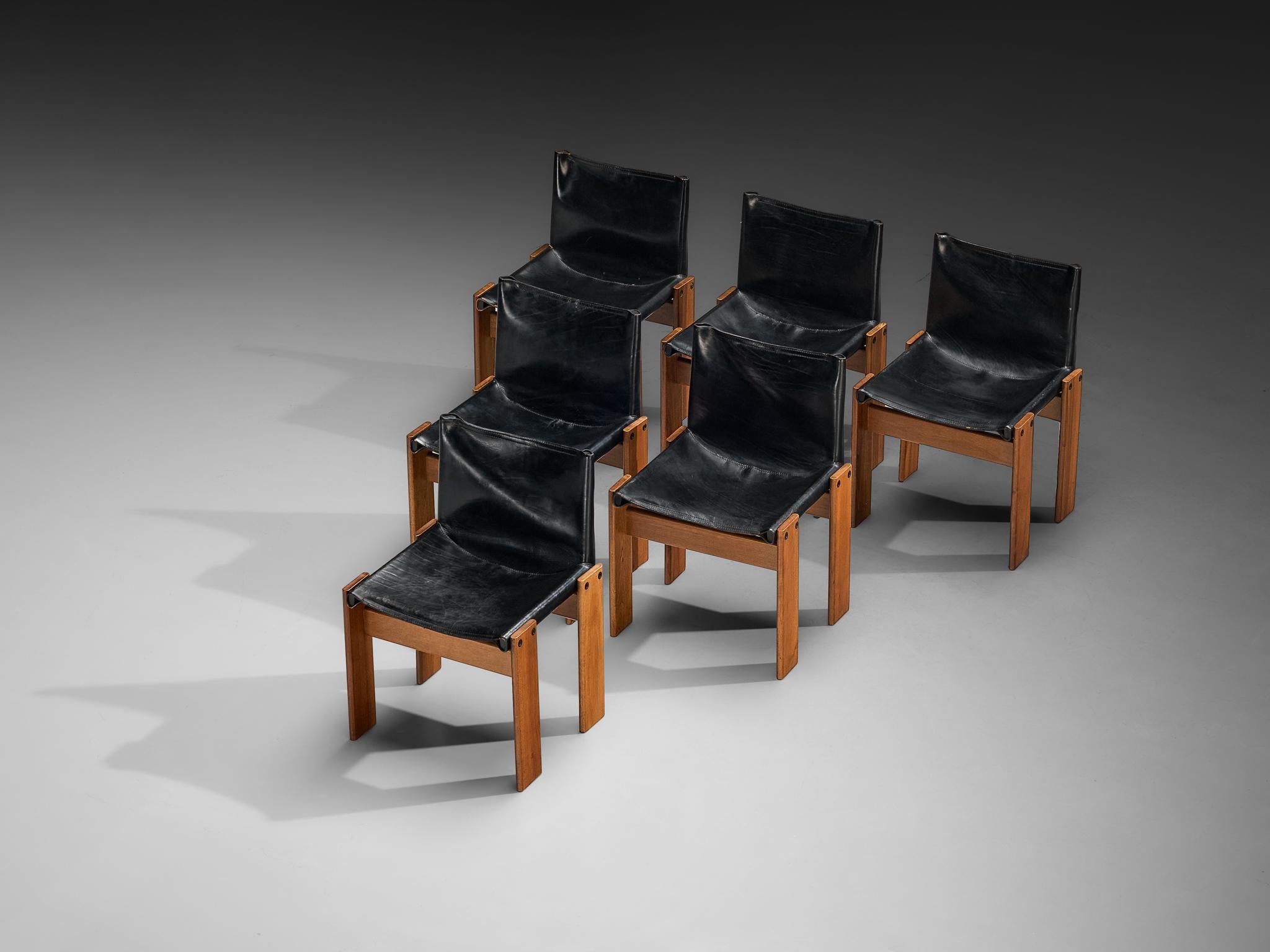 Afra & Tobia Scarpa für Molteni Sechser-Set 'Monk' Esszimmerstühle aus Nussbaum (Leder) im Angebot
