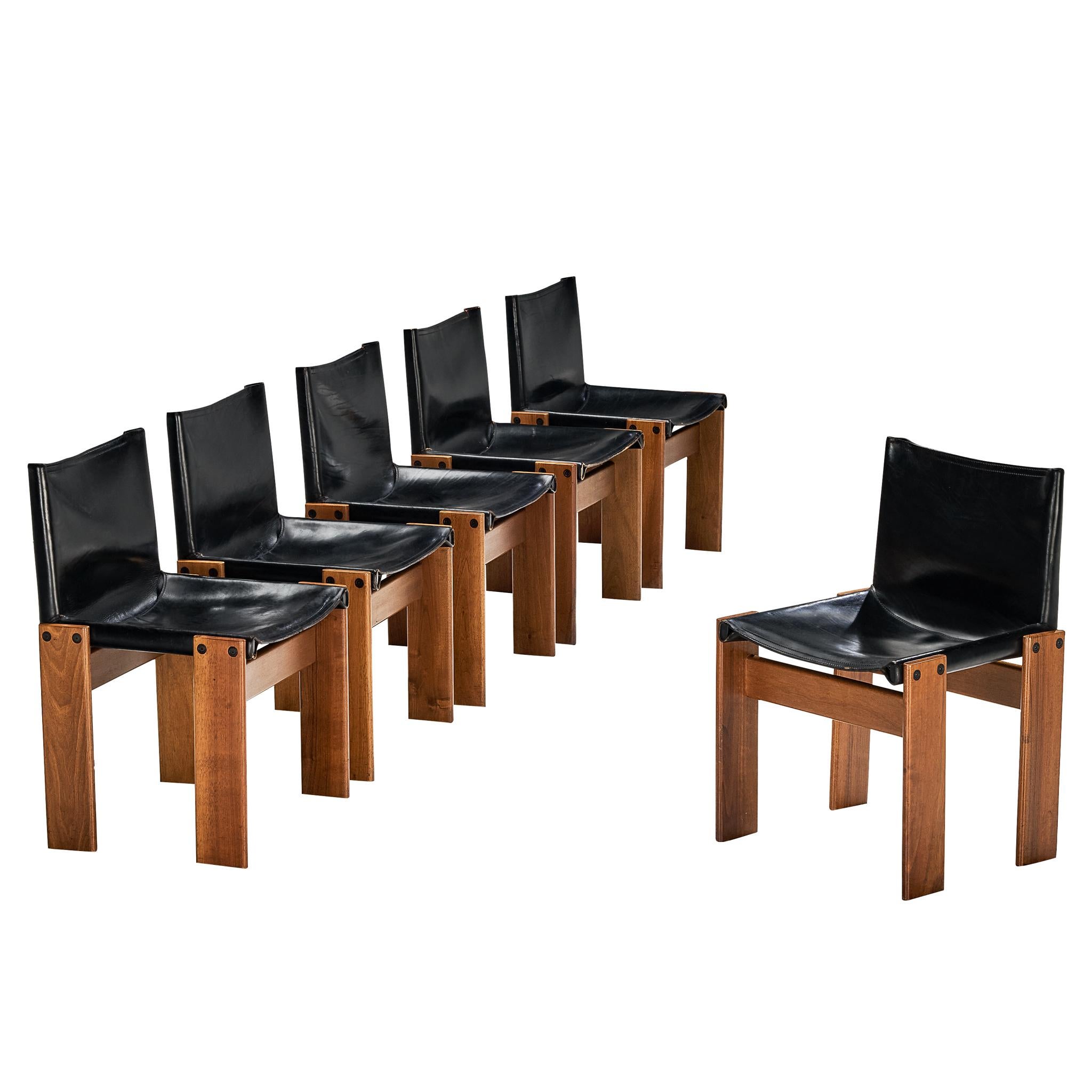 Afra & Tobia Scarpa für Molteni Sechser-Set 'Monk' Esszimmerstühle aus Nussbaum im Angebot