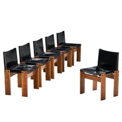 Afra & Tobia Scarpa for Molteni Set of Six 'Monk' Dining Chairs in Walnut