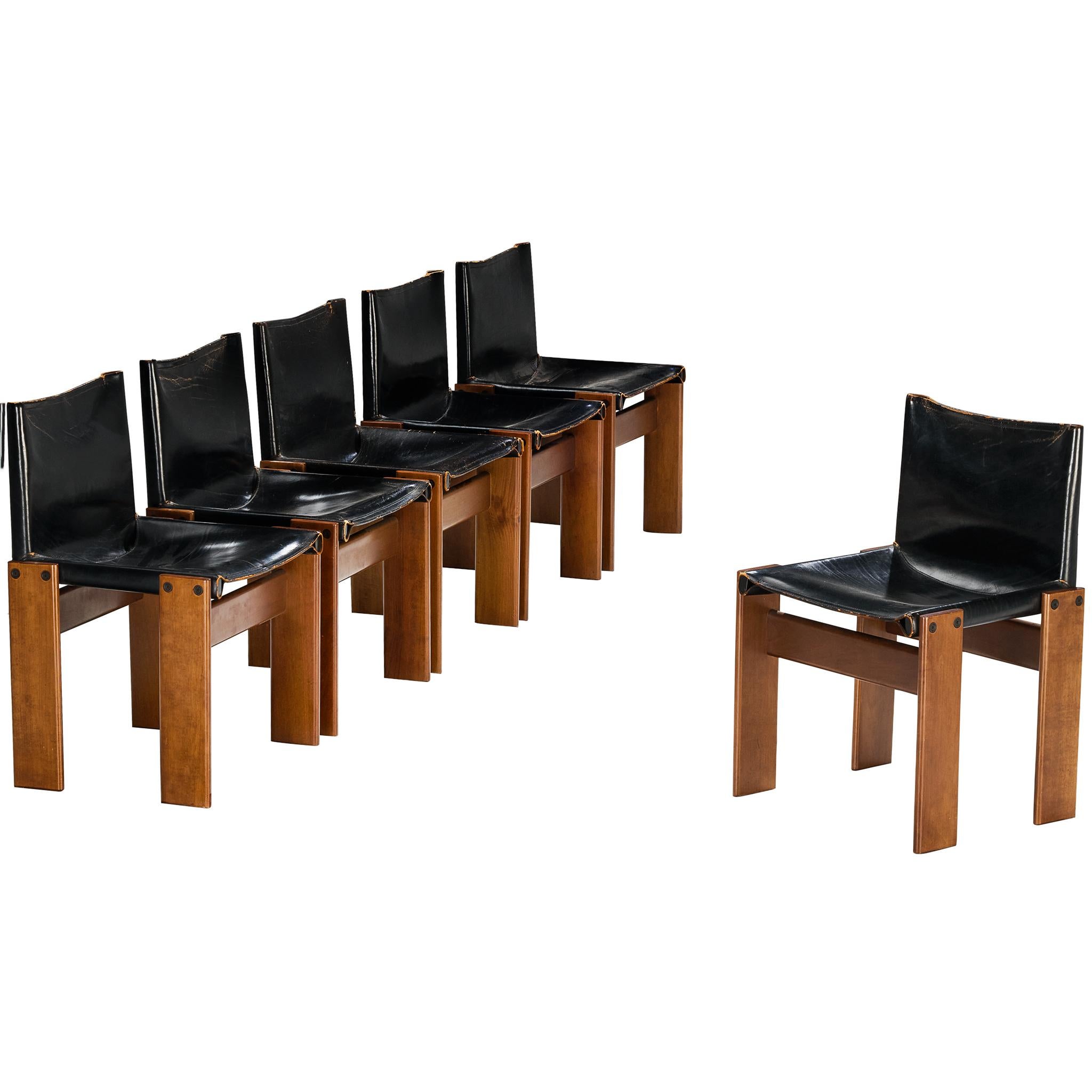 Afra & Tobia Scarpa for Molteni Set of Six 'Monk' Dining Chairs in Walnut