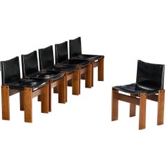Afra & Tobia Scarpa for Molteni Set of Six 'Monk' Dining Chairs in Walnut