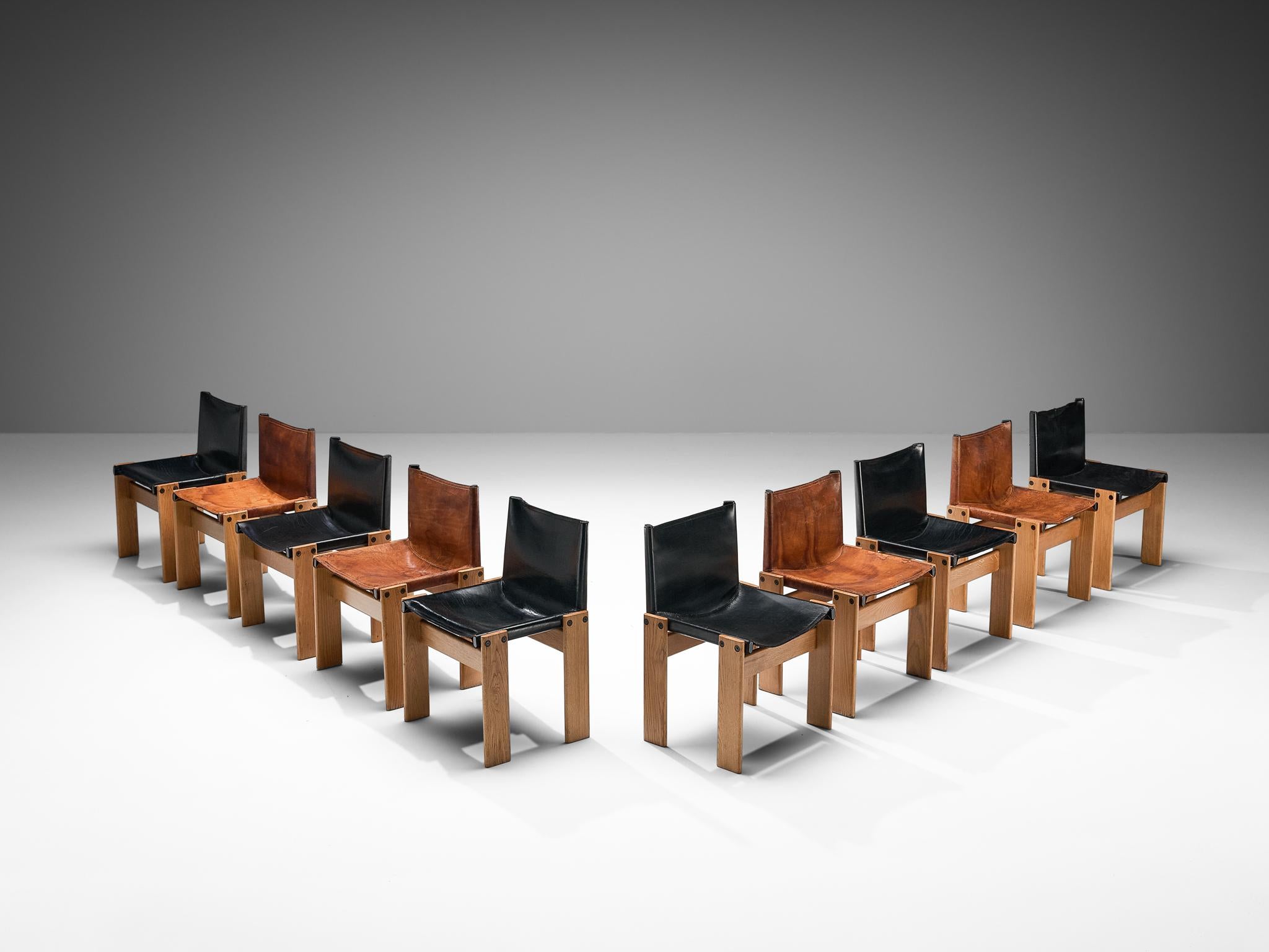 Afra & Tobia Scarpa for Molteni, set of ten 'Monk' dining chairs, ash, cognac and black leather, wood, Italy, 1974

A stunning and large set of ten 'Monk' chairs by Italian designers Afra & Tobia Scarpa. The alternately black and cognac leather