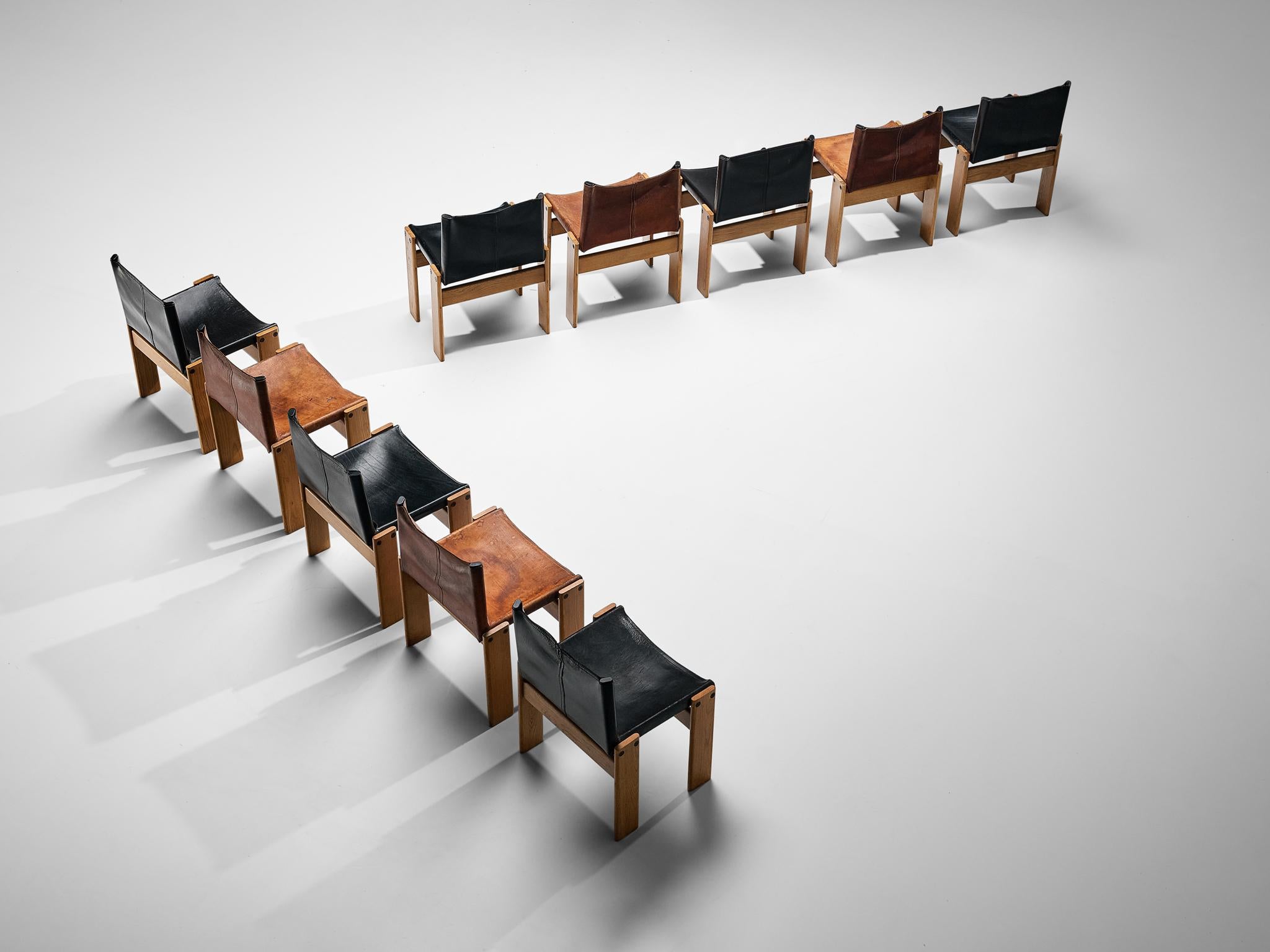 Leather Afra & Tobia Scarpa for Molteni Set of Ten 'Monk' Chairs 